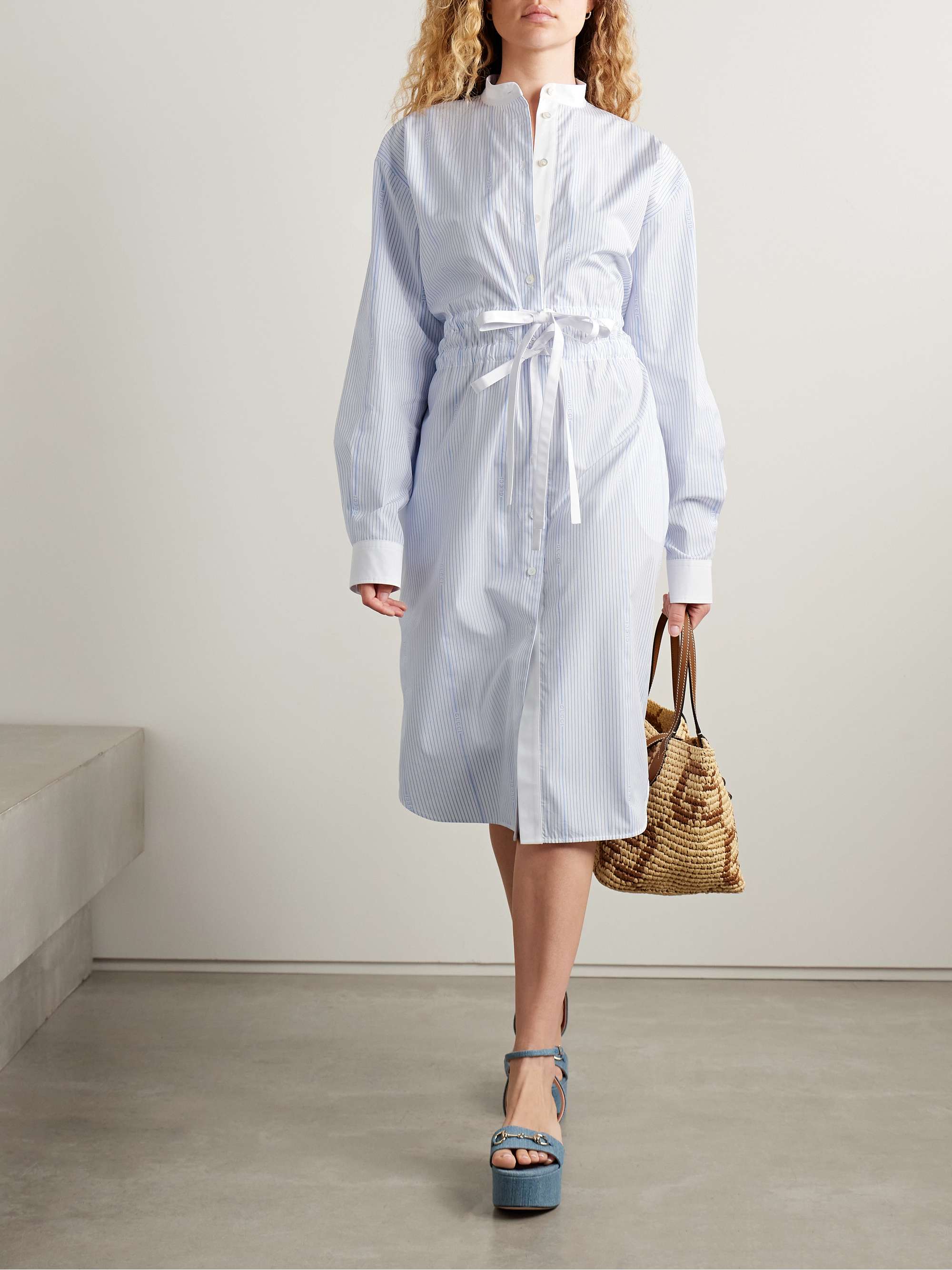 Striped cotton-poplin midi shirt dress view