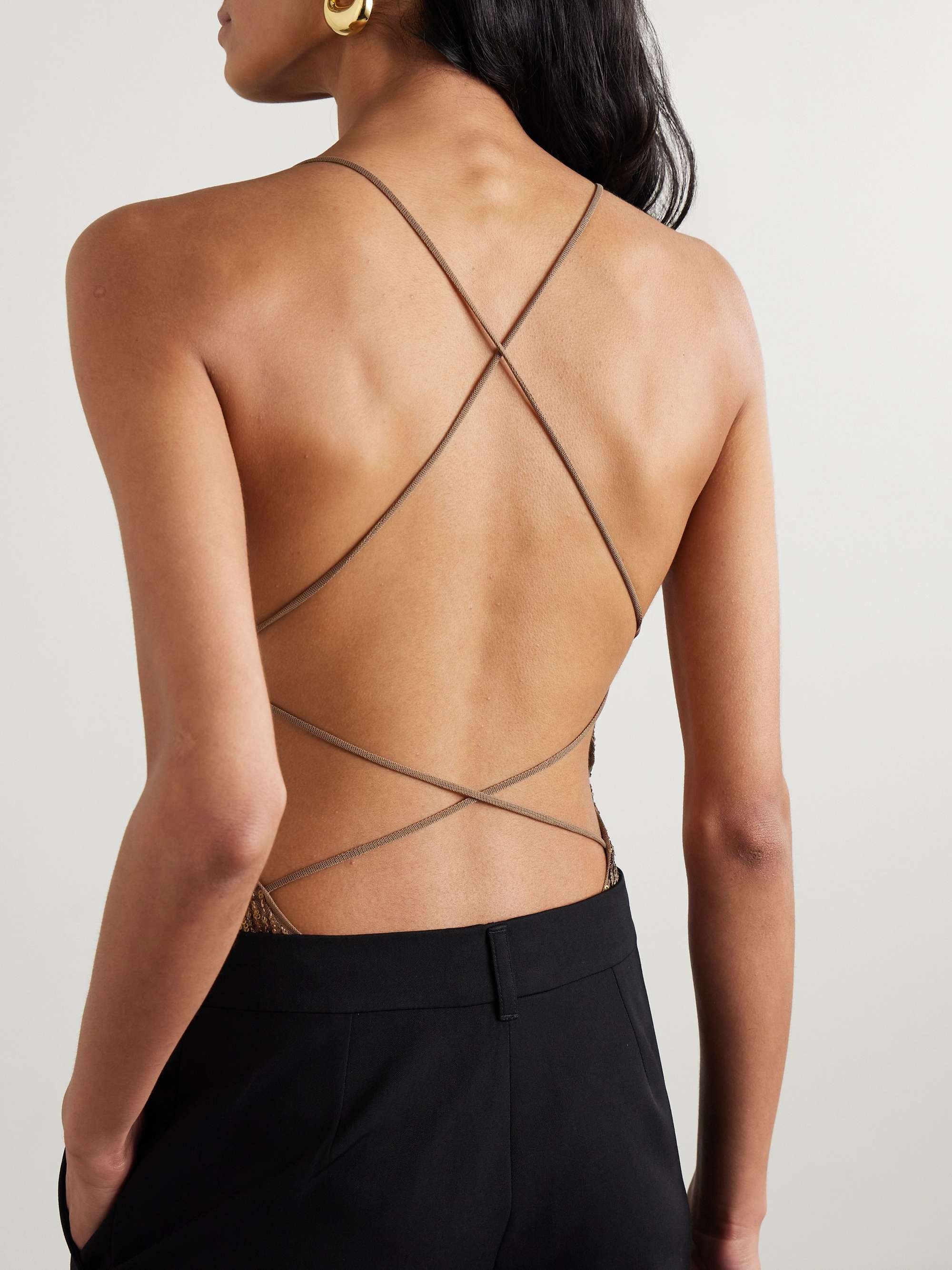 Fara open-back sequined mesh bodysuit view