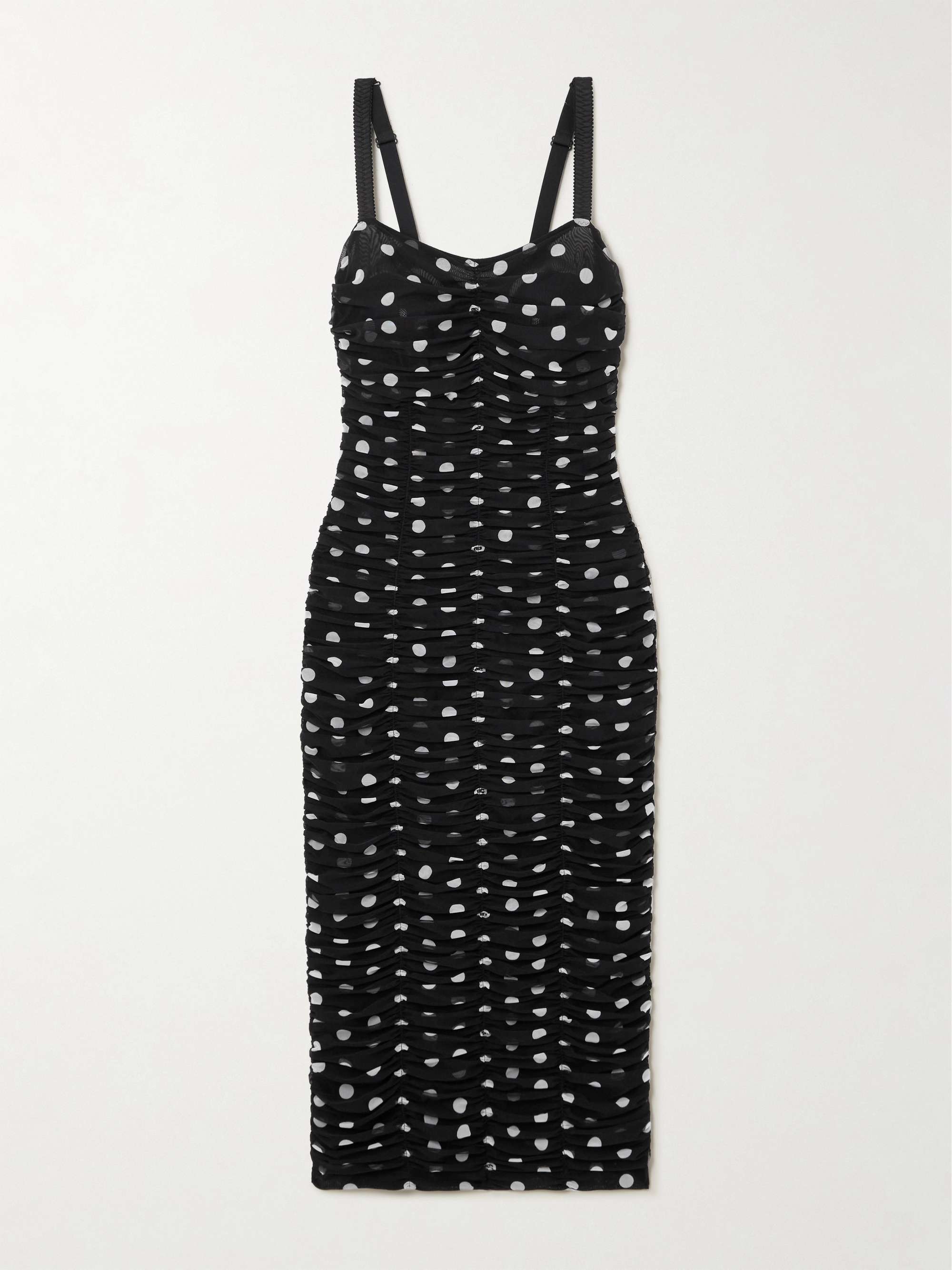 Ruched polka-dot tulle midi dress view