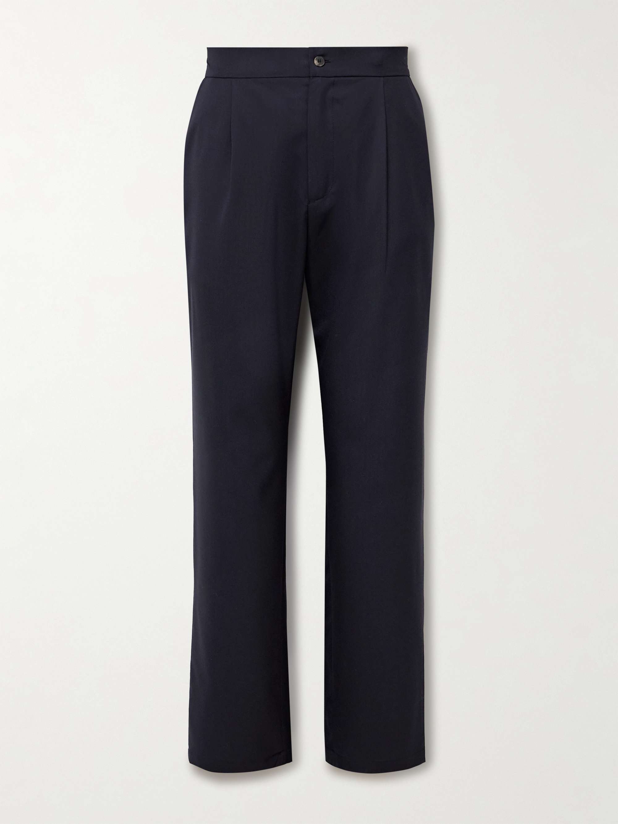 Easy Straight-Leg Pleated Wool Trousers view