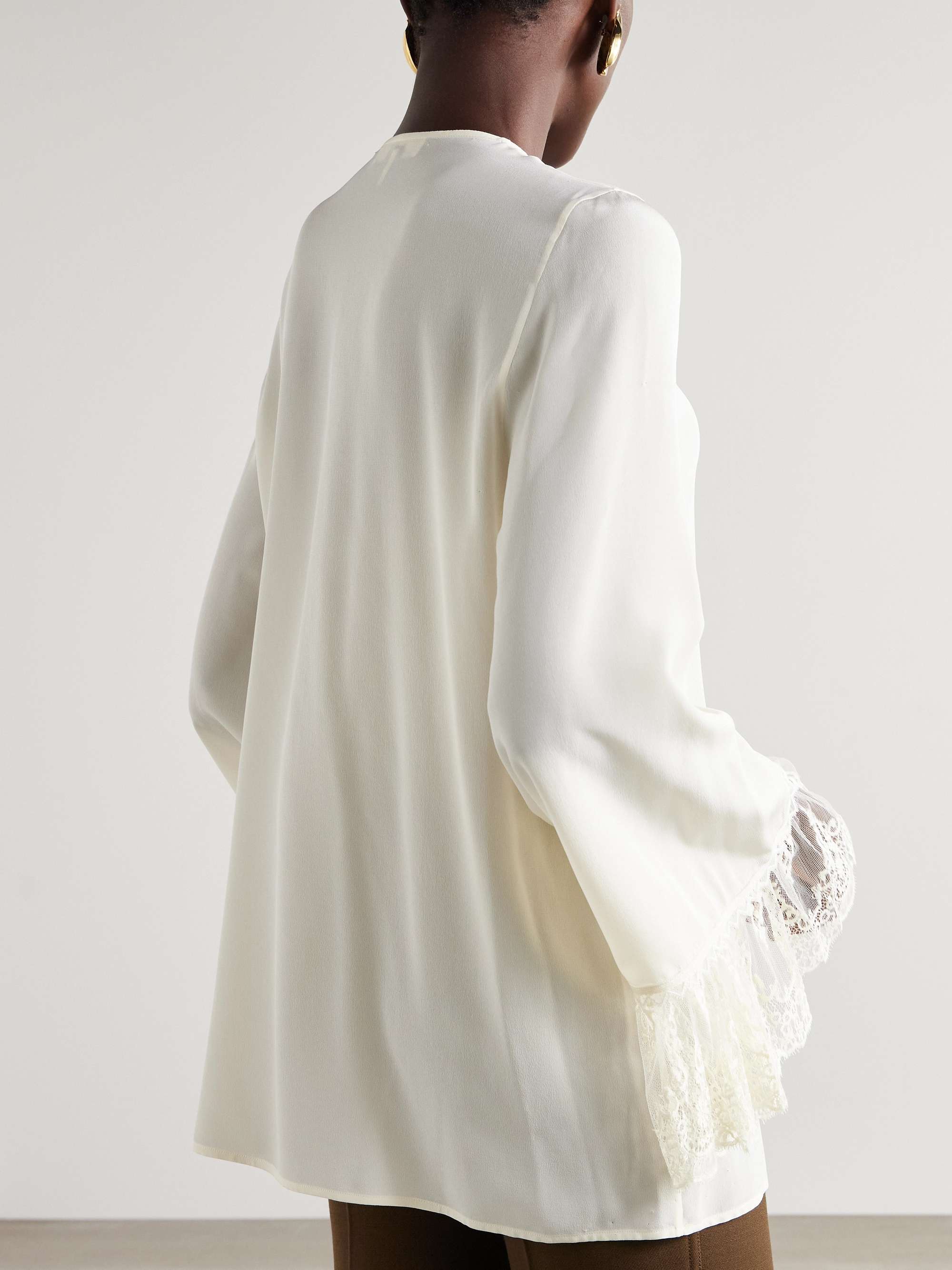 Lace-trimmed silk crepe de chine shirt view