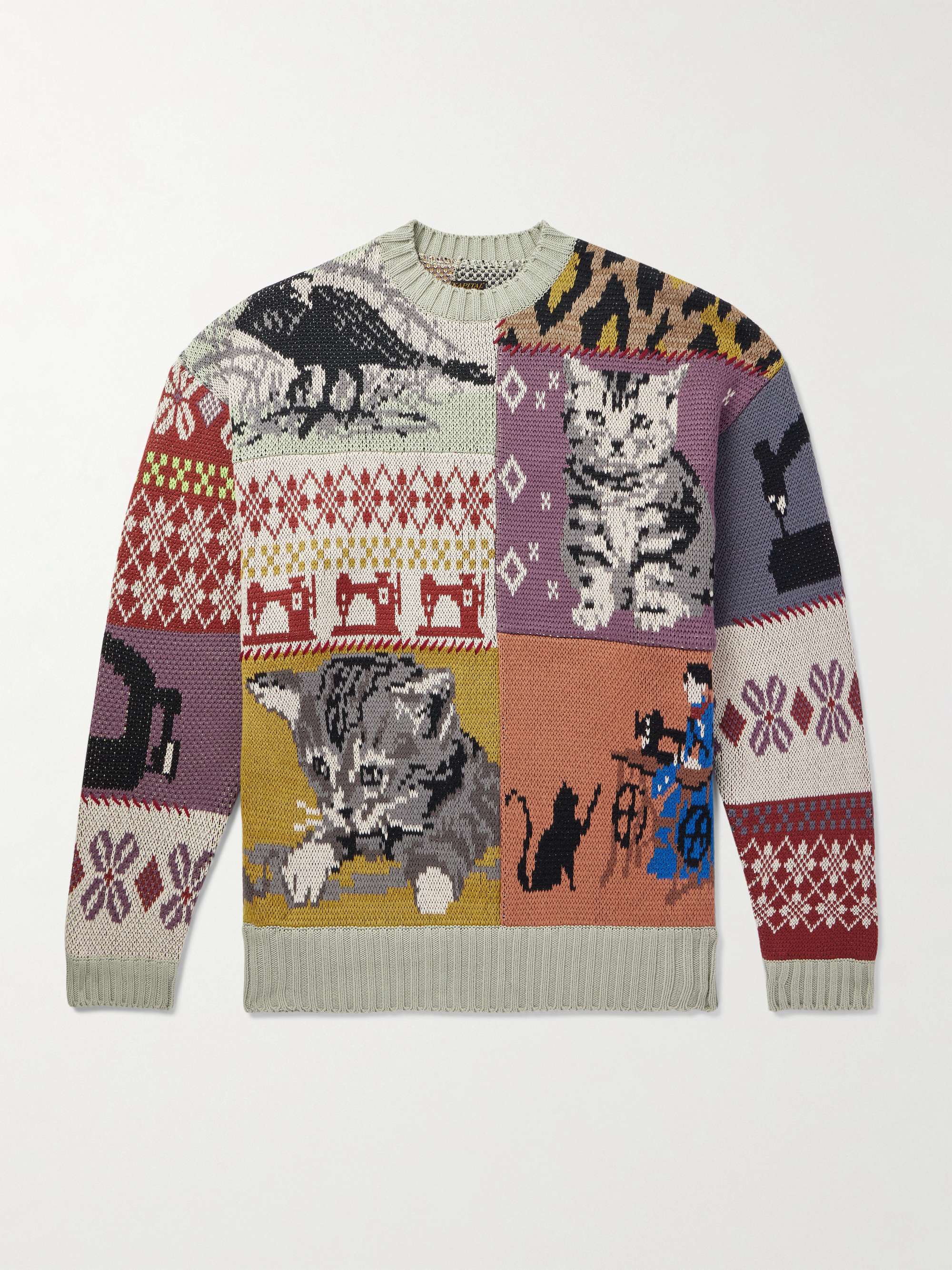 Patchwork Cotton-Blend Jacquard Sweater view