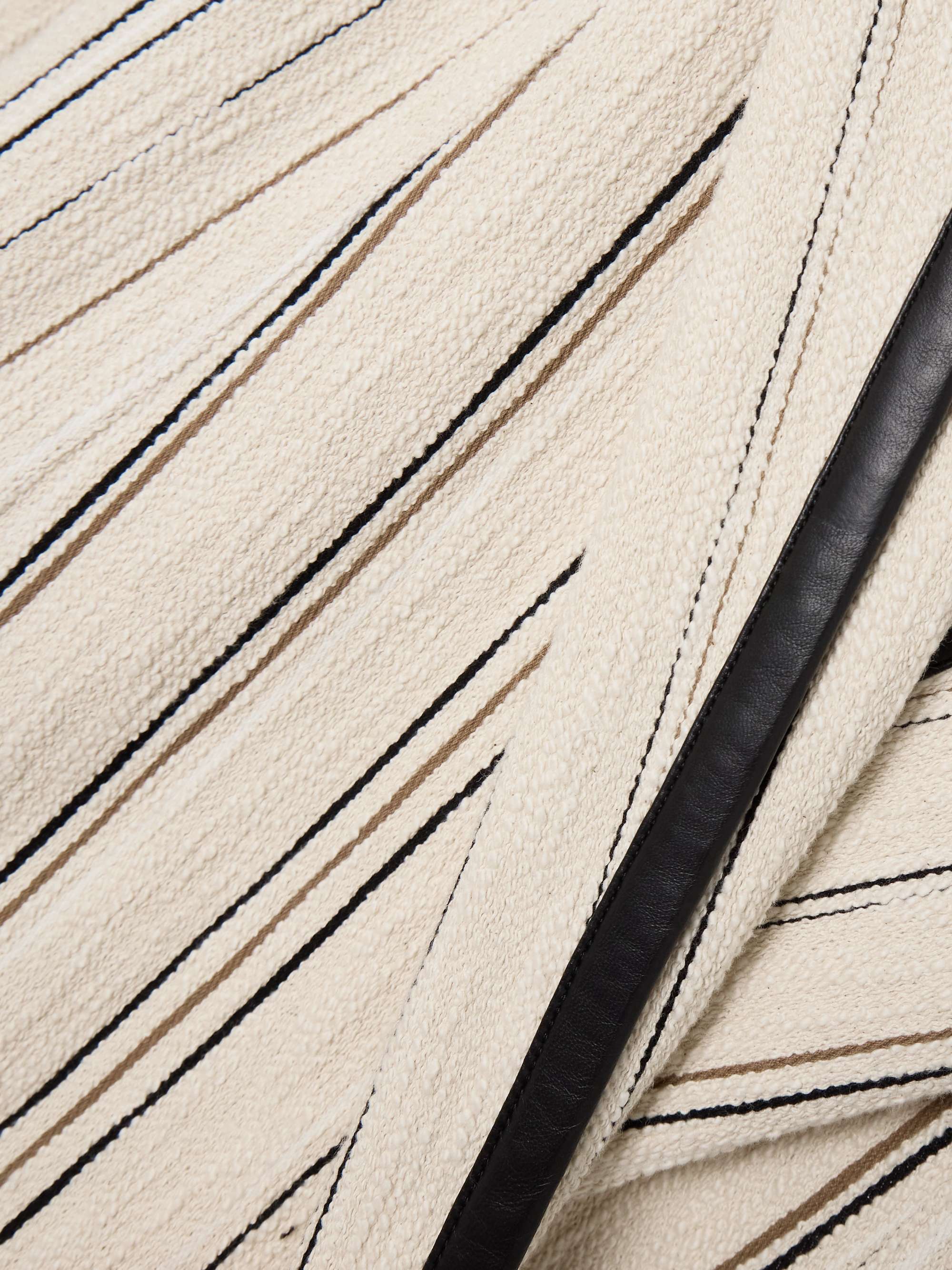 Oversized leather-trimmed striped cotton-blend bouclé coat view