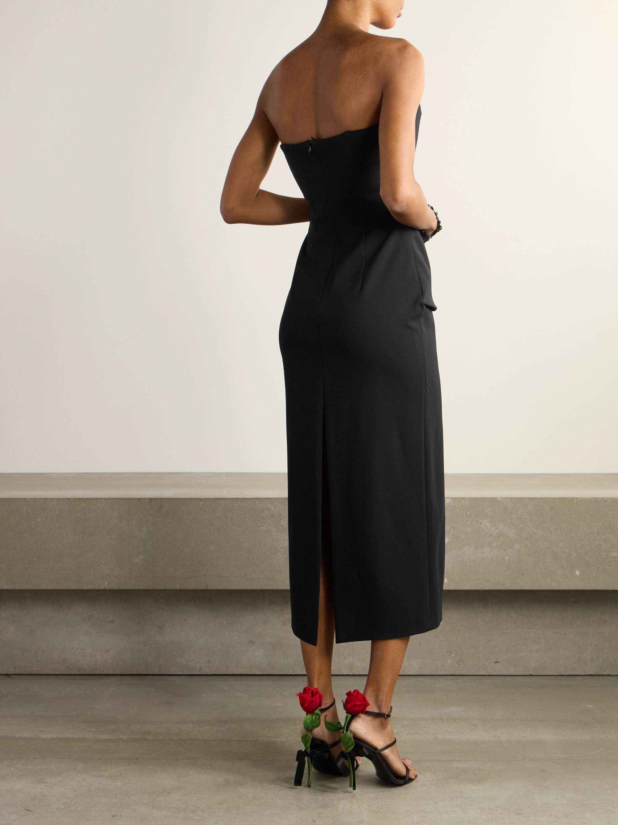 Strapless appliquéd crepe midi dress view