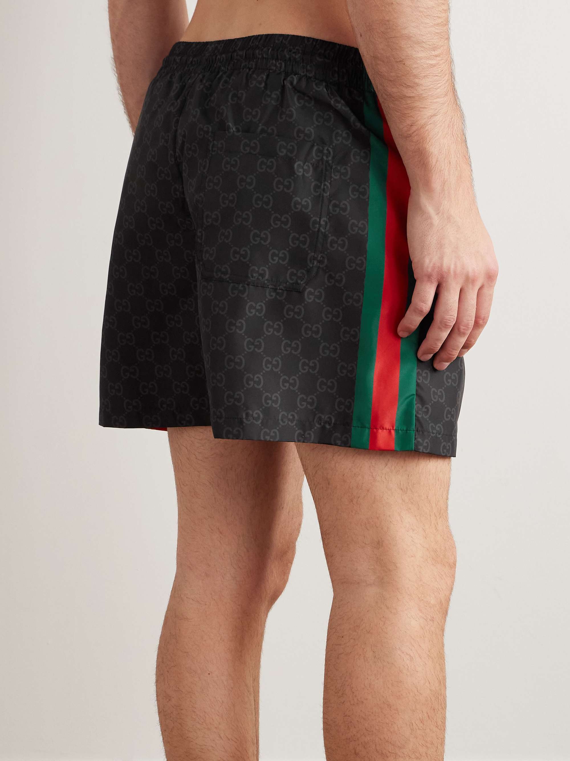 Straight-Leg Mid-Length Logo-Print Striped Swim Shorts view