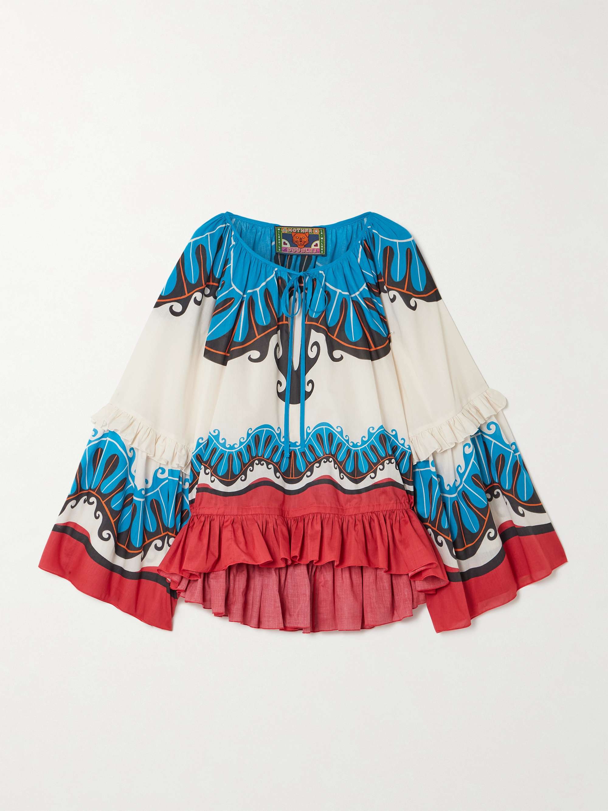 + MOTHER Boho tie-detailed printed cotton peplum blouse view