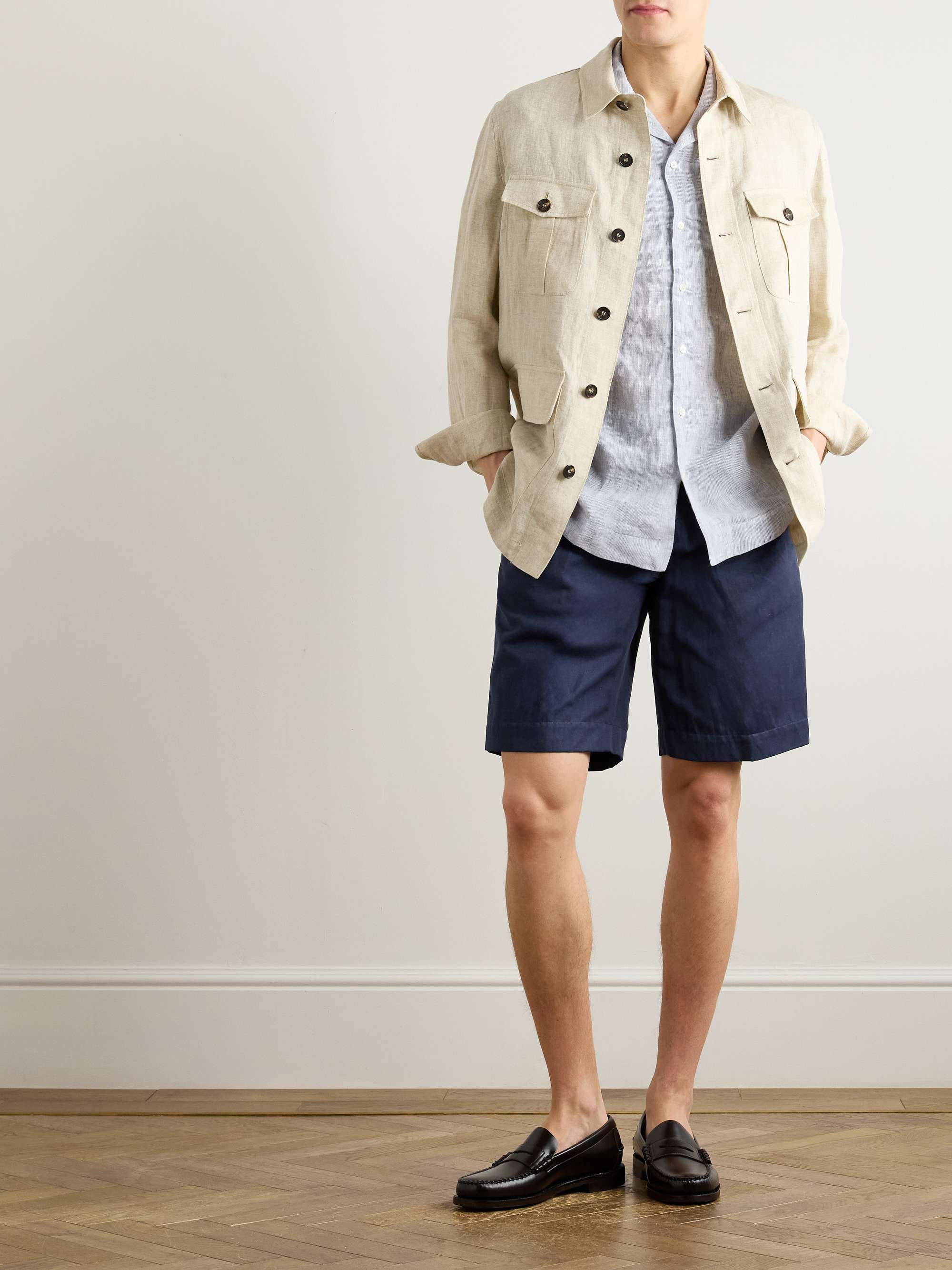 Venezia 1951 Straight-Leg Cotton and Linen-Blend Twill Drawstring Bermuda Shorts view