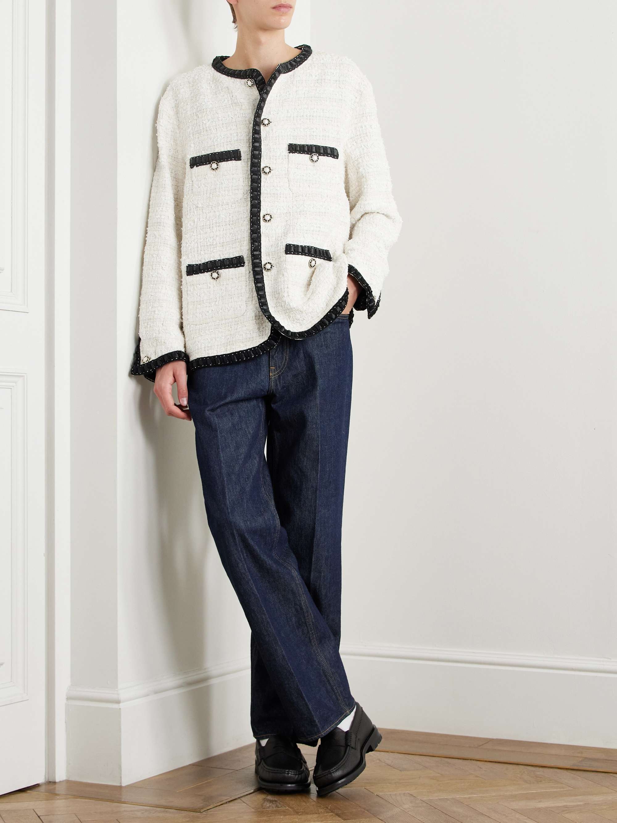 Satin-Trimmed Cotton-Blend Tweed Jacket view