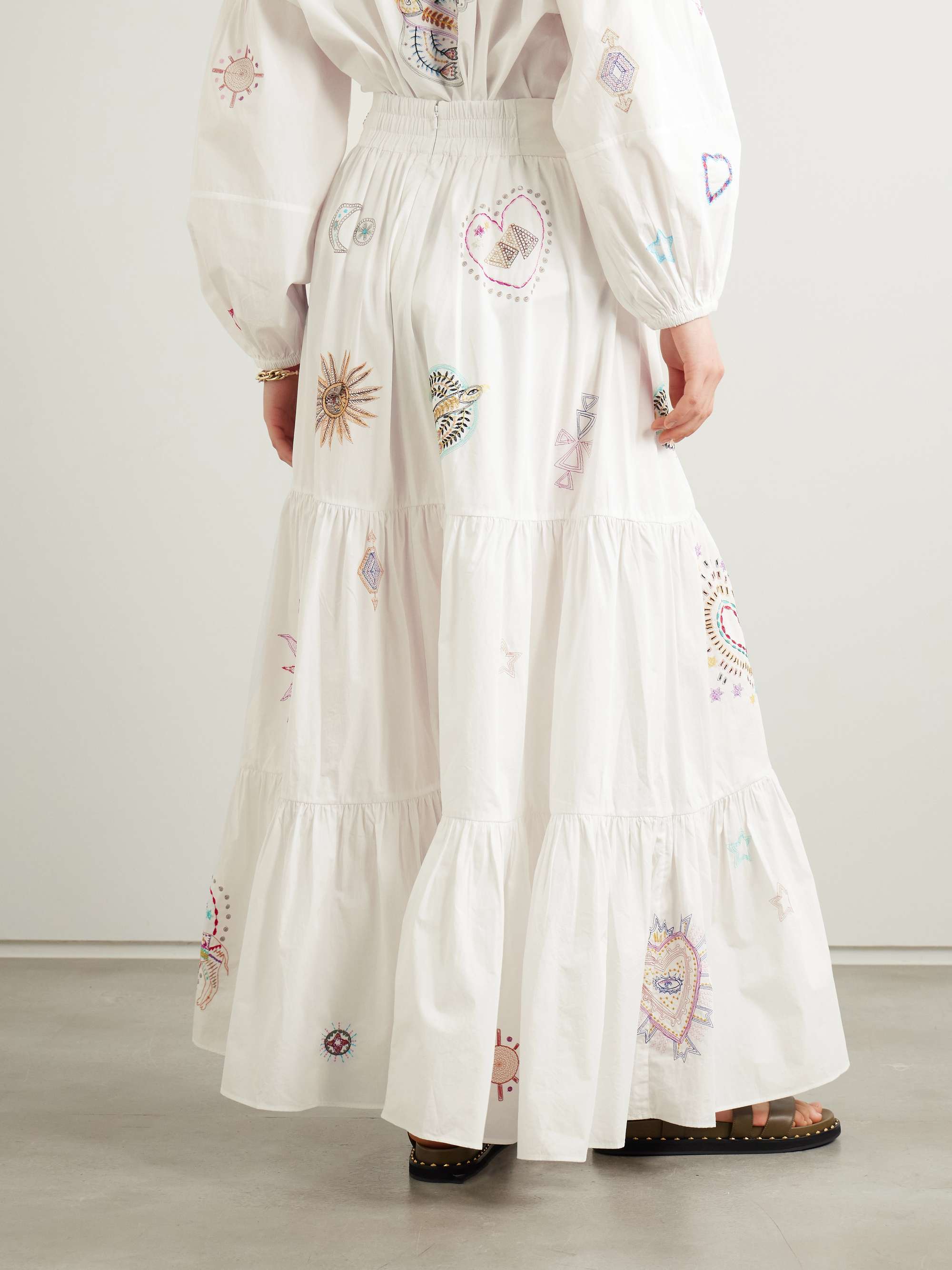 Living In Color embellished embroidered tiered cotton maxi skirt view