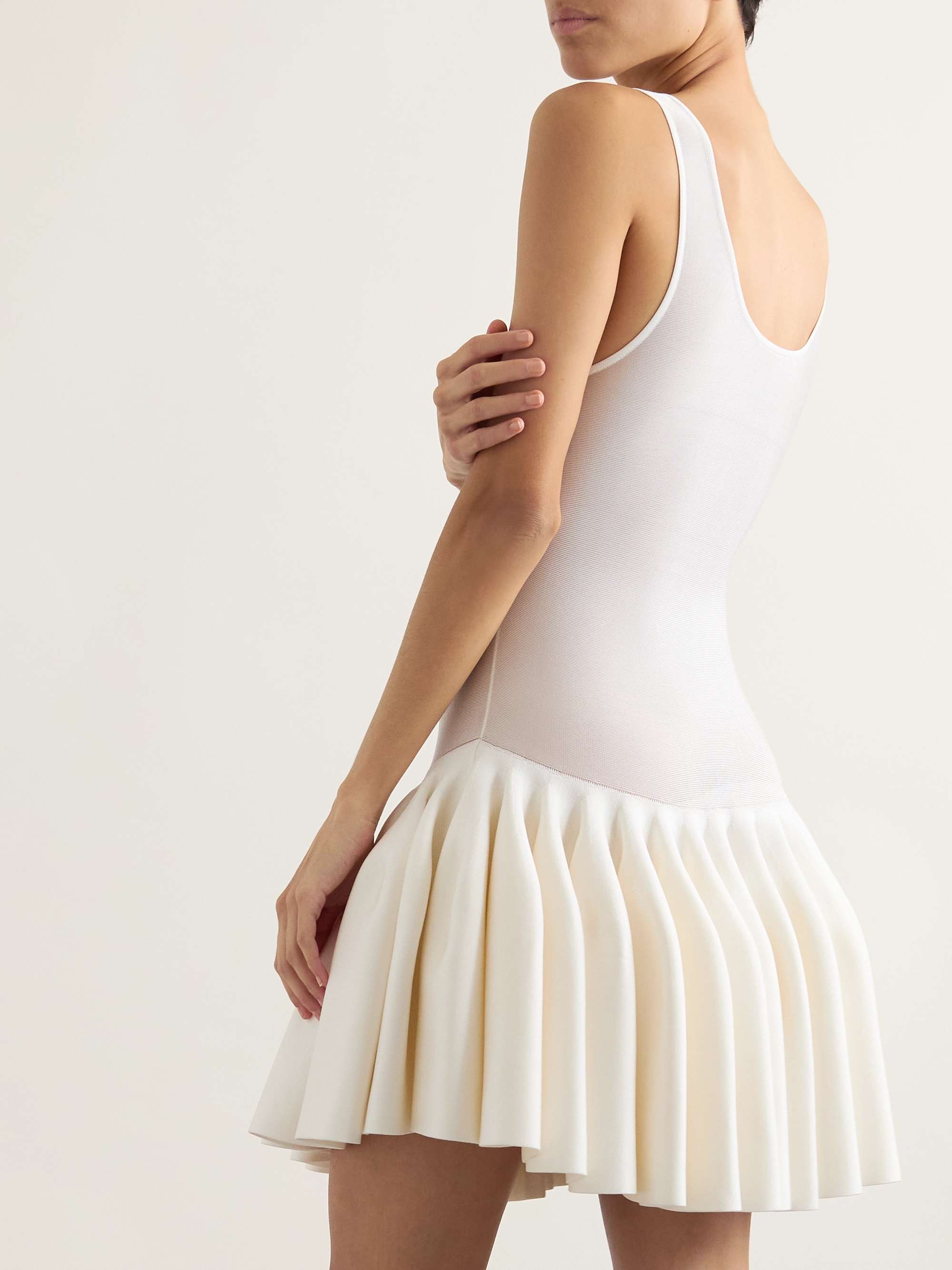 Pleated jersey and stretch-knit mini dress view