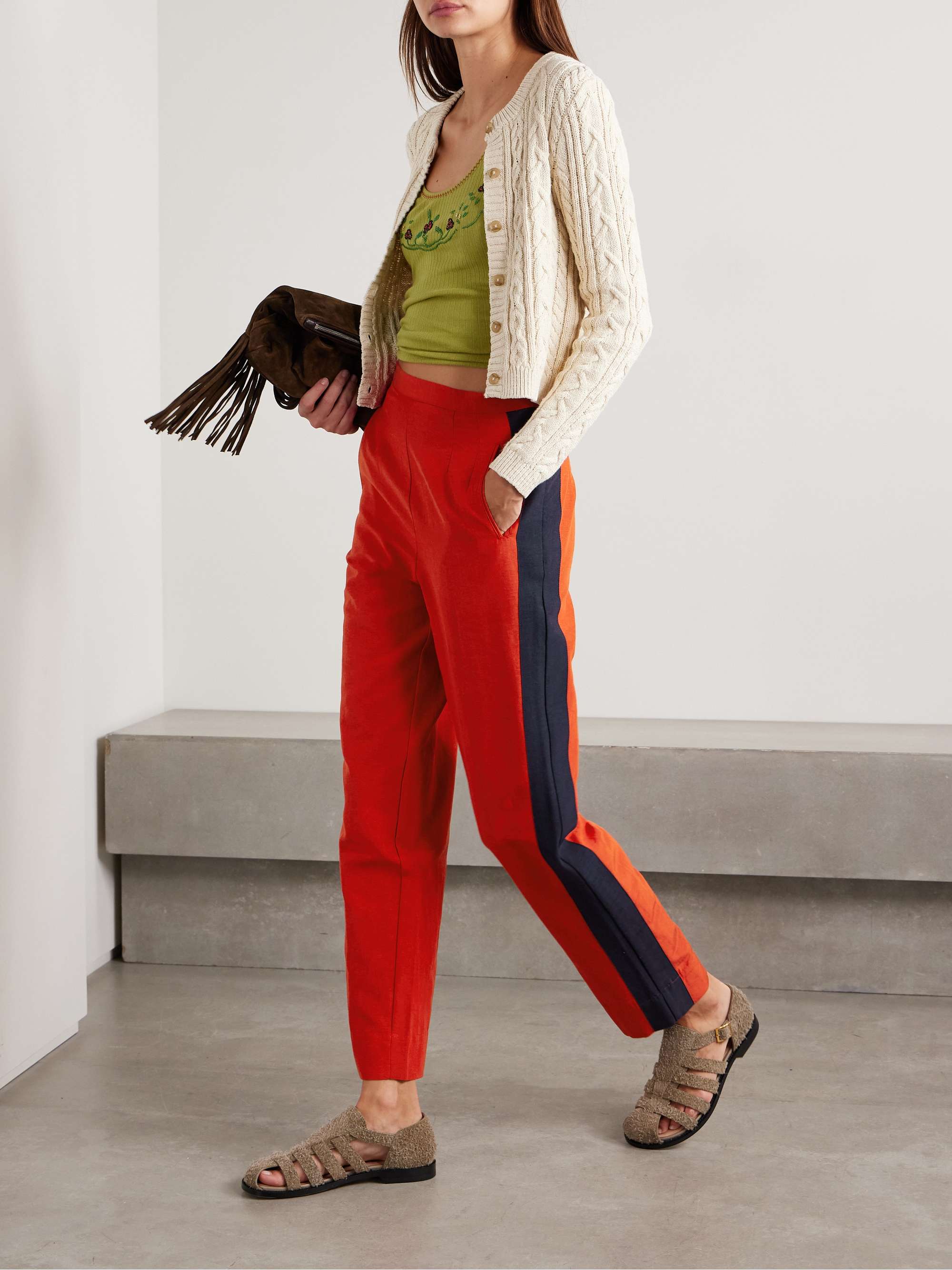 Waterfront cropped striped crepe straight-leg pants view