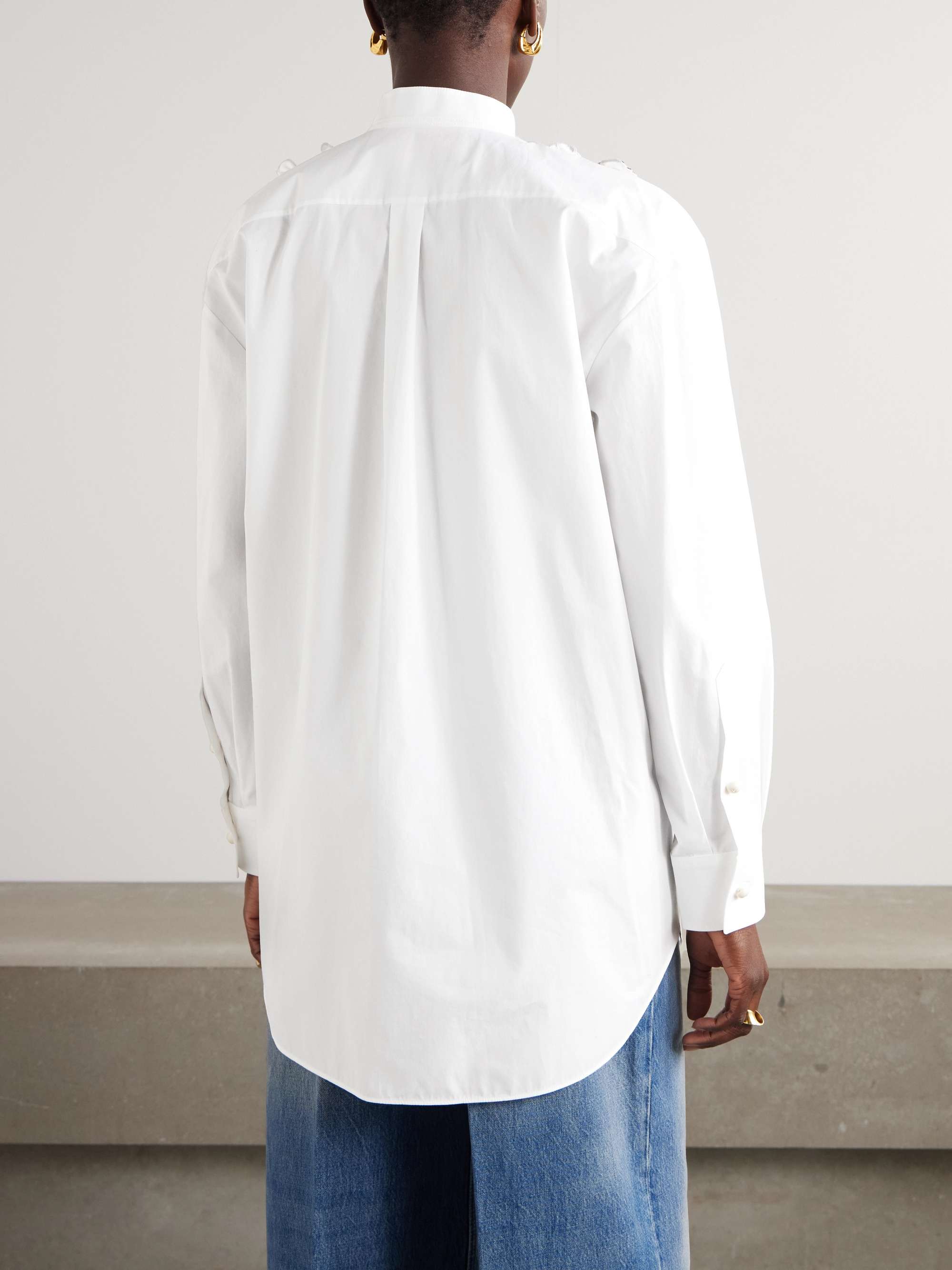 Ruffled pleated embellished cotton-poplin shirt view