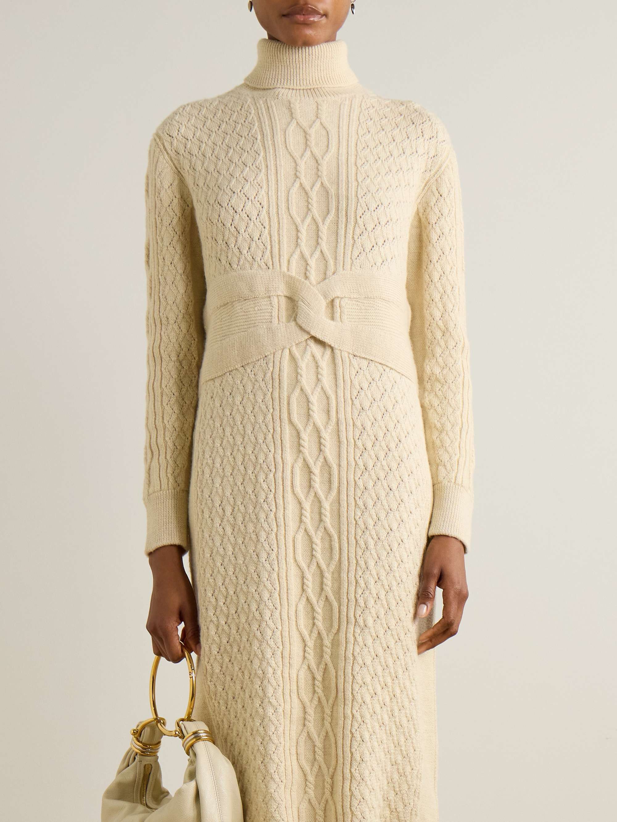 Cable-knit wool turtleneck midi dress view