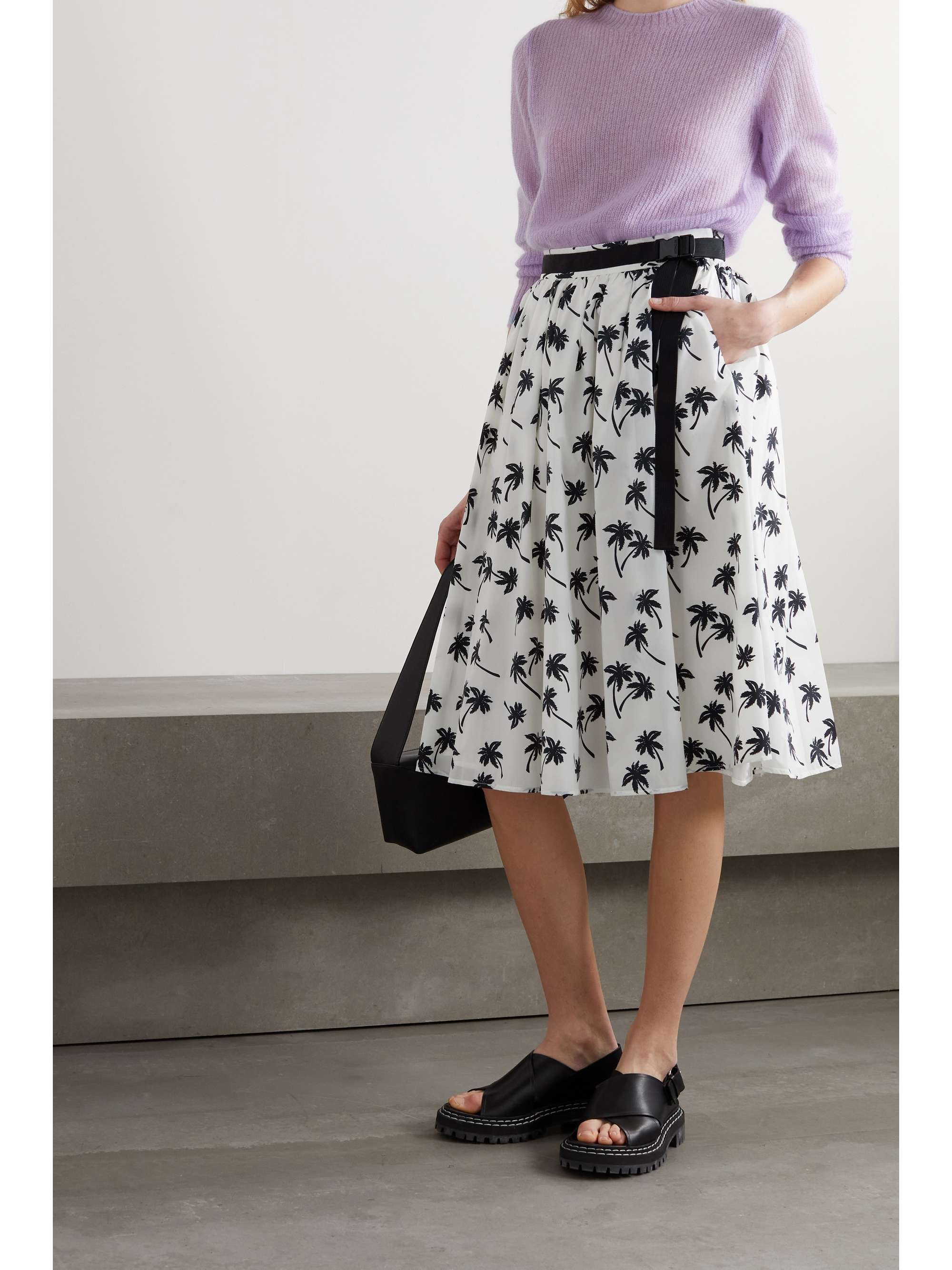 Belted pleated printed shell skirt view