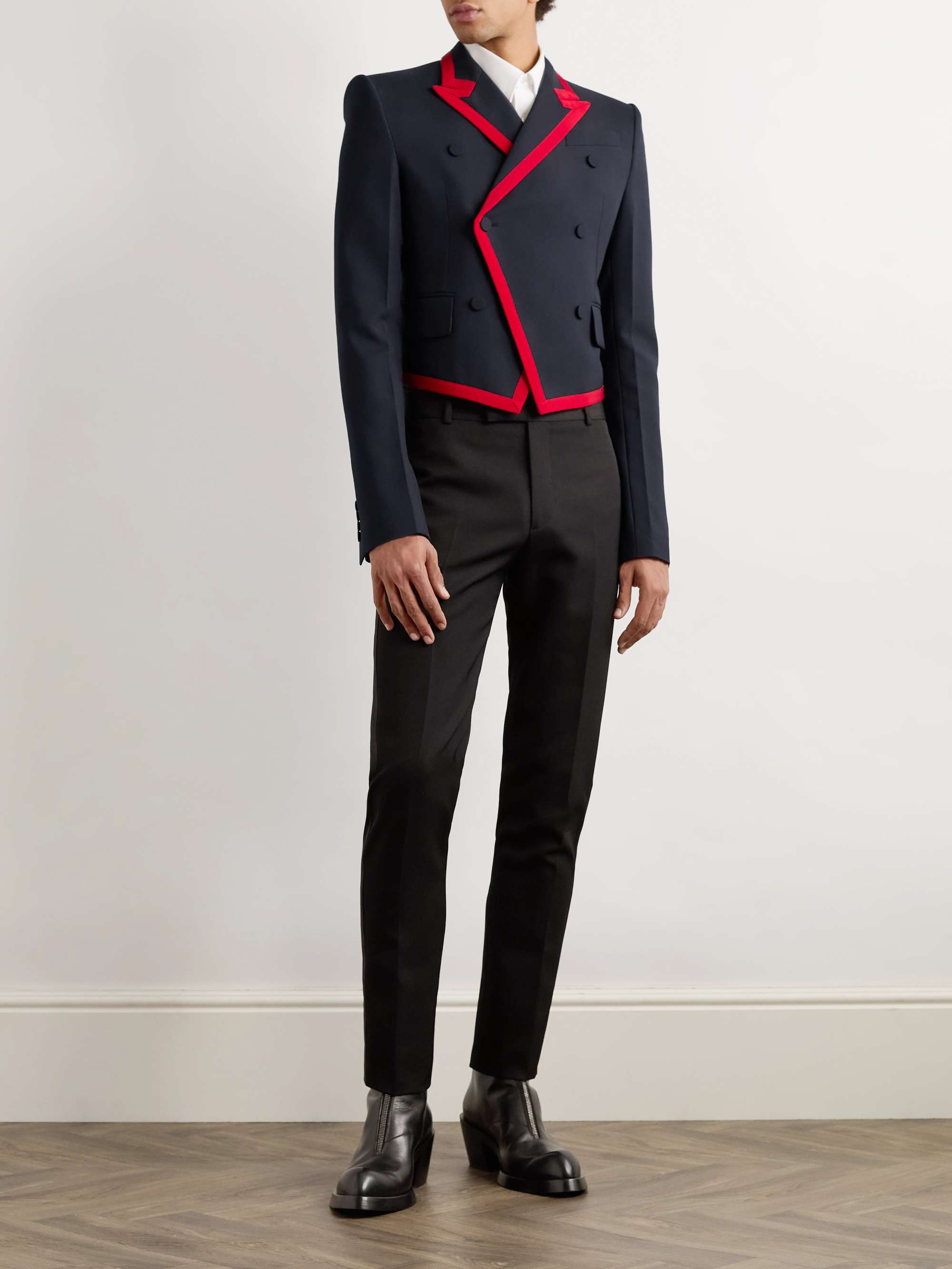 Slim-Fit Double-Breasted Grosgrain-Trimmed Wool Blazer view