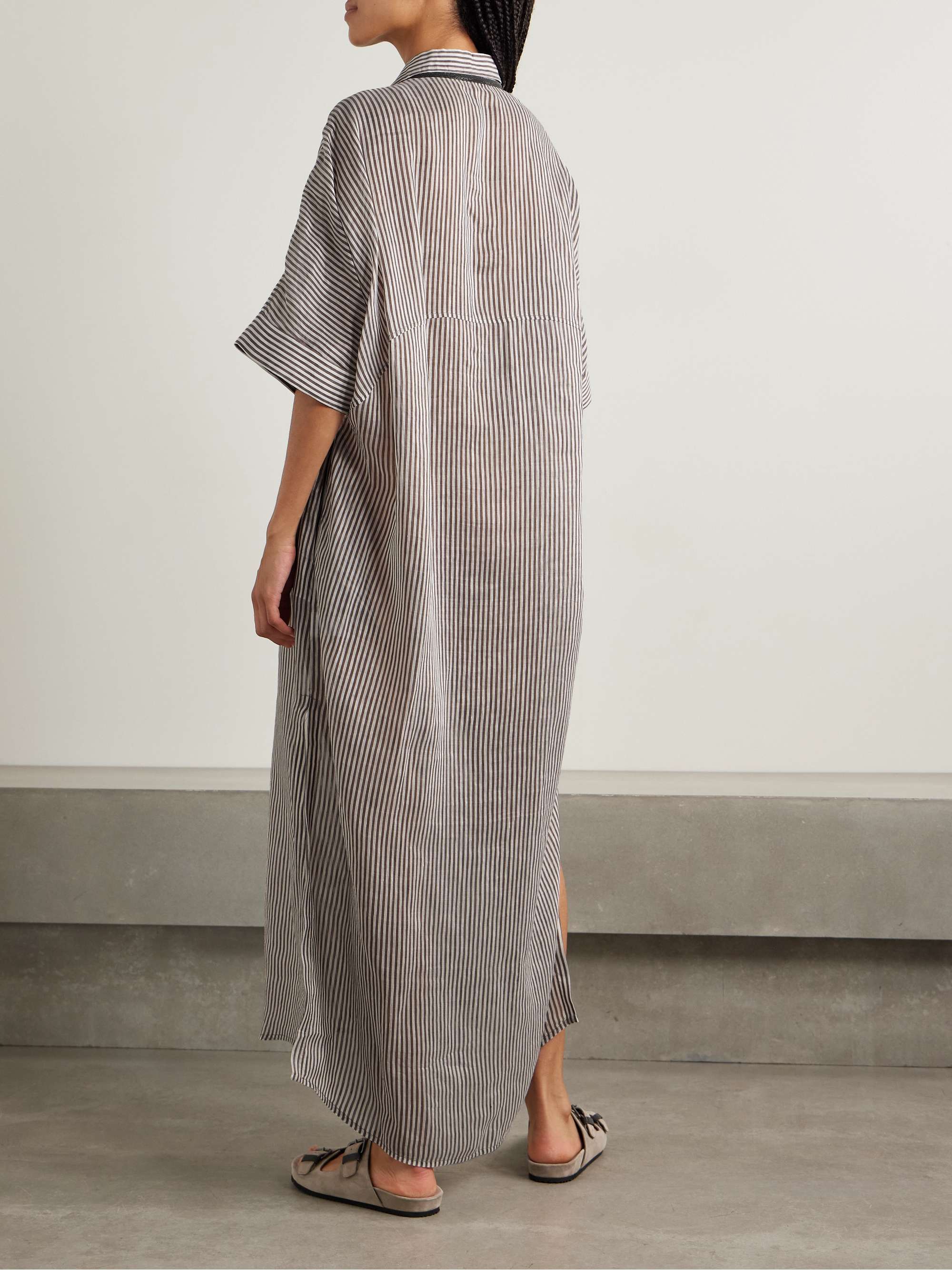 Oversized bead-embellished striped linen and silk-blend organza maxi shirt dress view