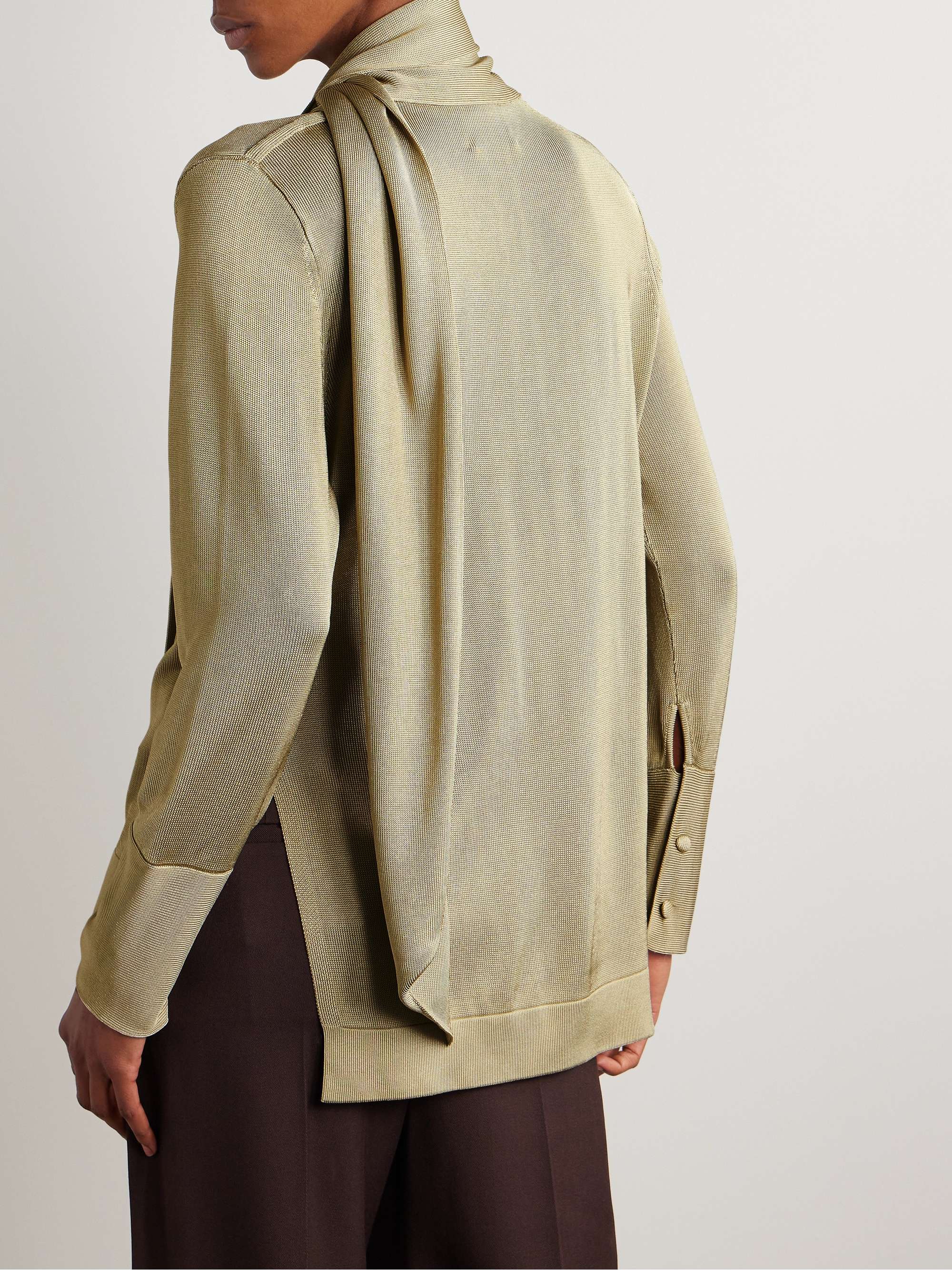 Ida scarf-detailed metallic jersey top view