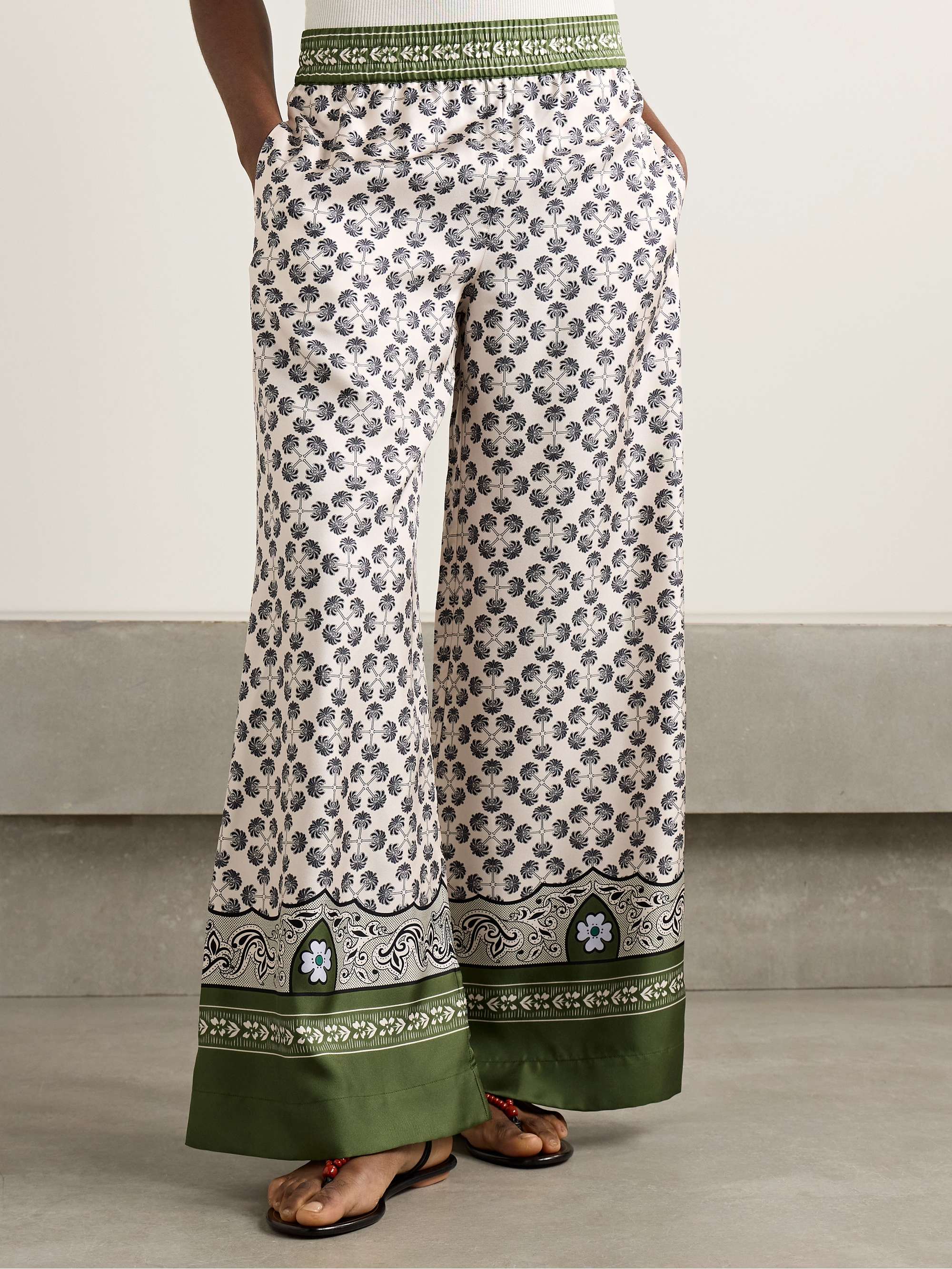 Palazzo printed silk-twill wide-leg pants view