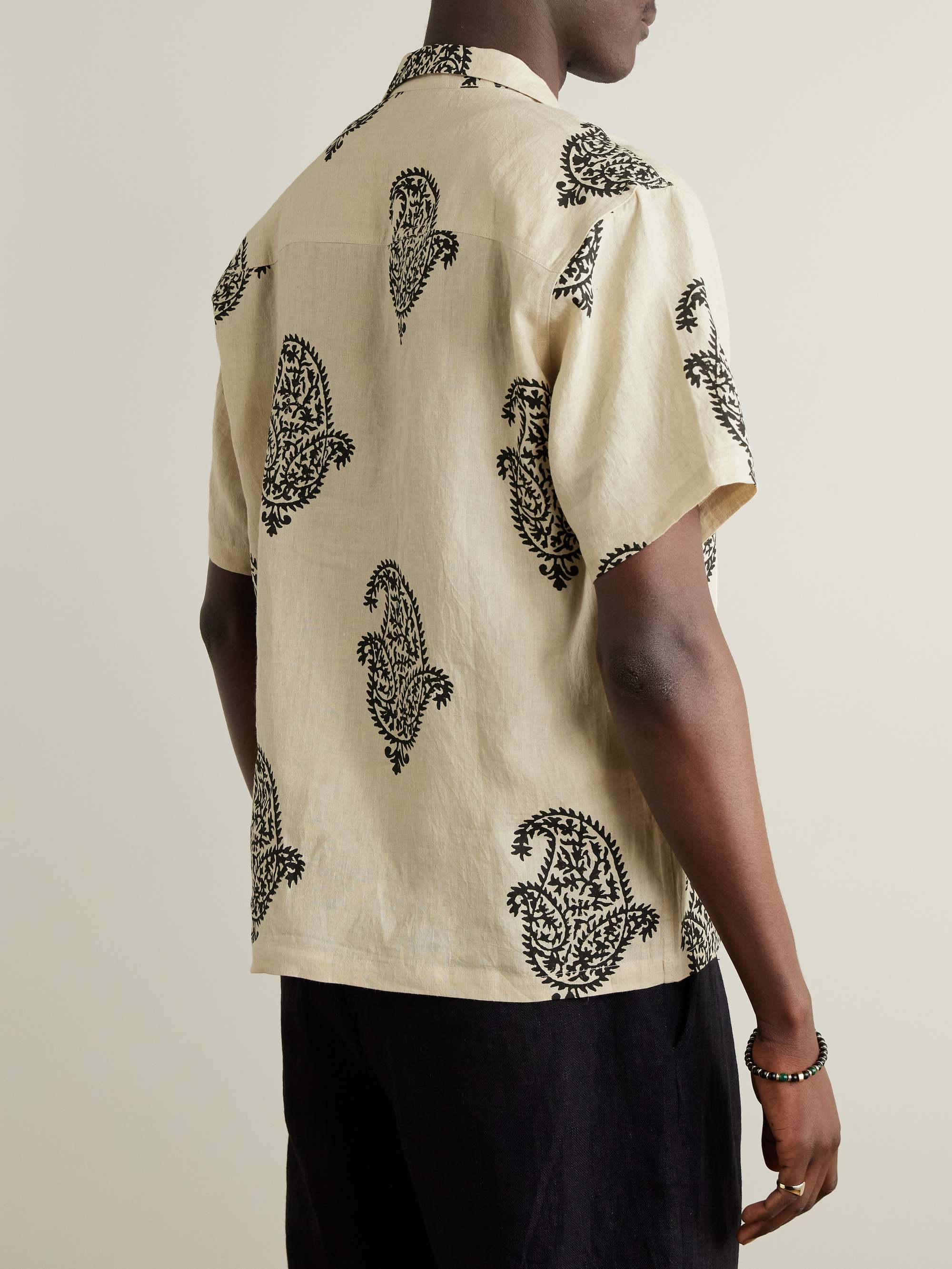 Camp-Collar Paisley-Print Linen Shirt view
