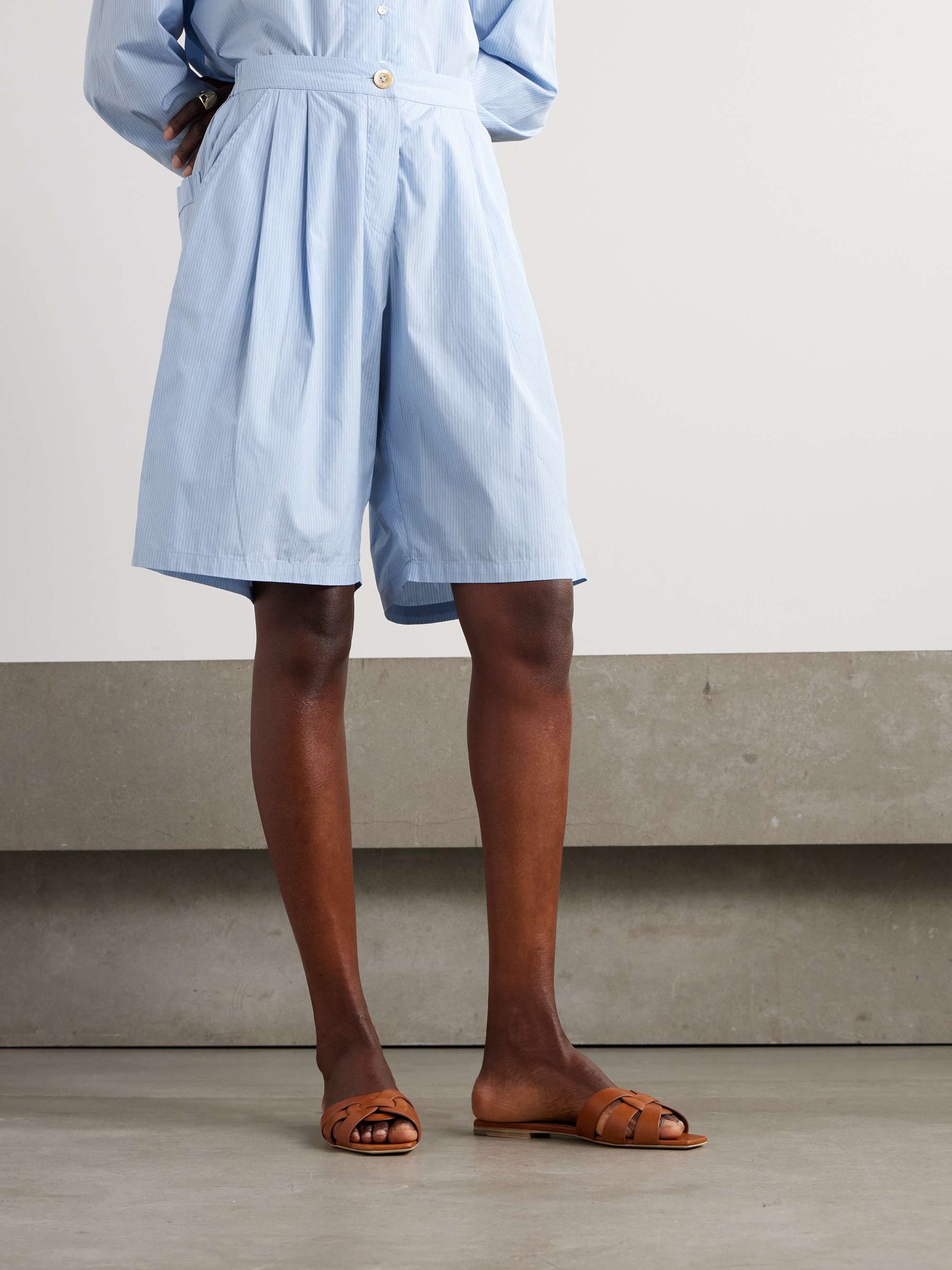 Striped pleated cotton-poplin shorts view