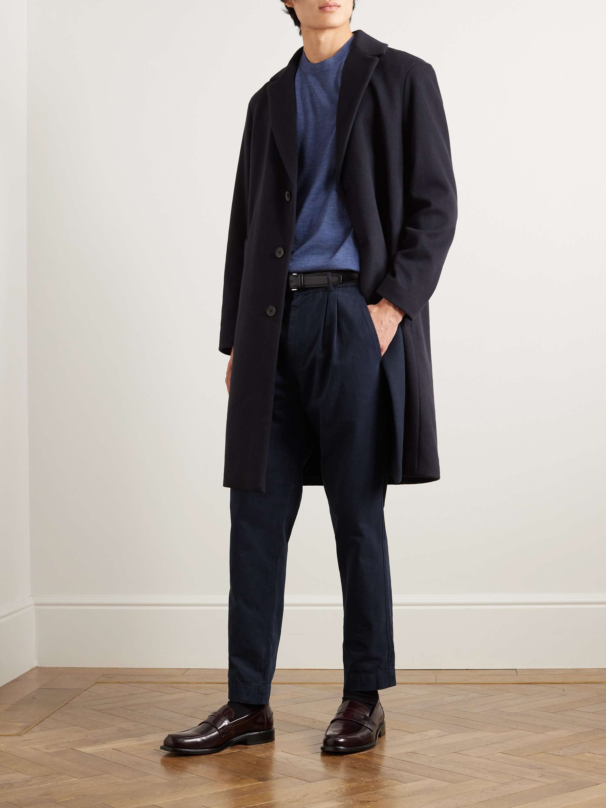 Tapered Pleated Garment-Dyed Cotton-Twill Trousers view