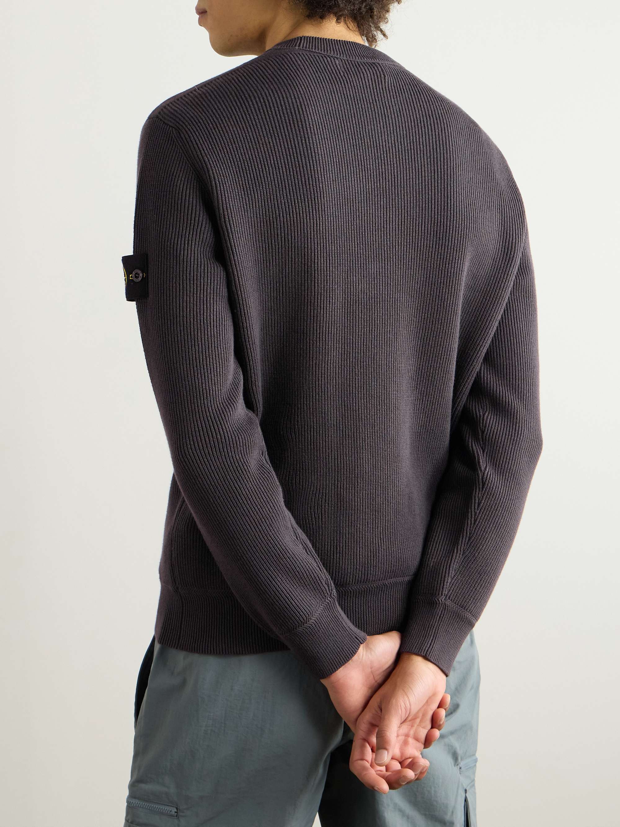 Logo-Appliquéd Ribbed-Knit Cotton Sweater view