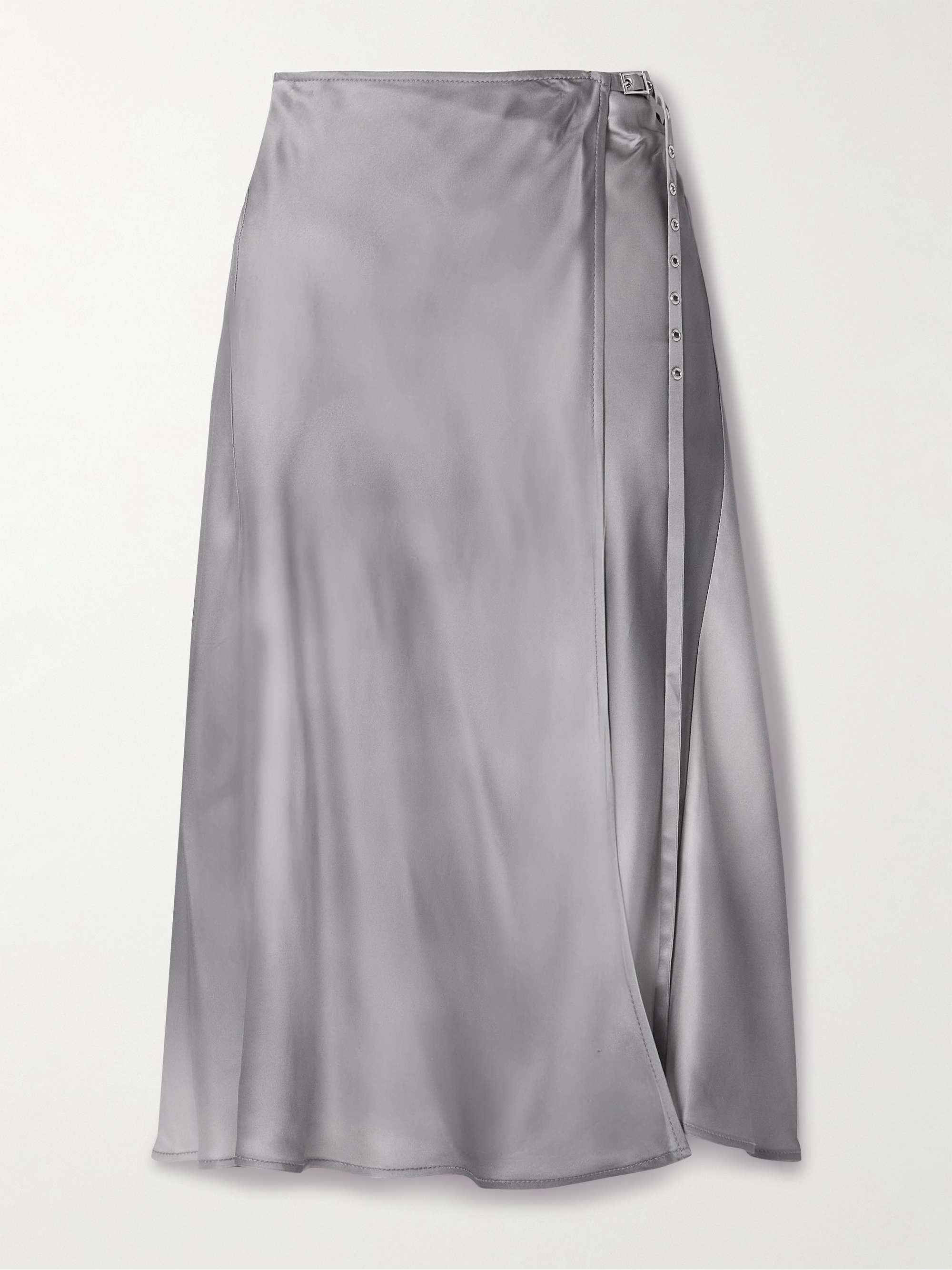 Belted satin midi wrap skirt view
