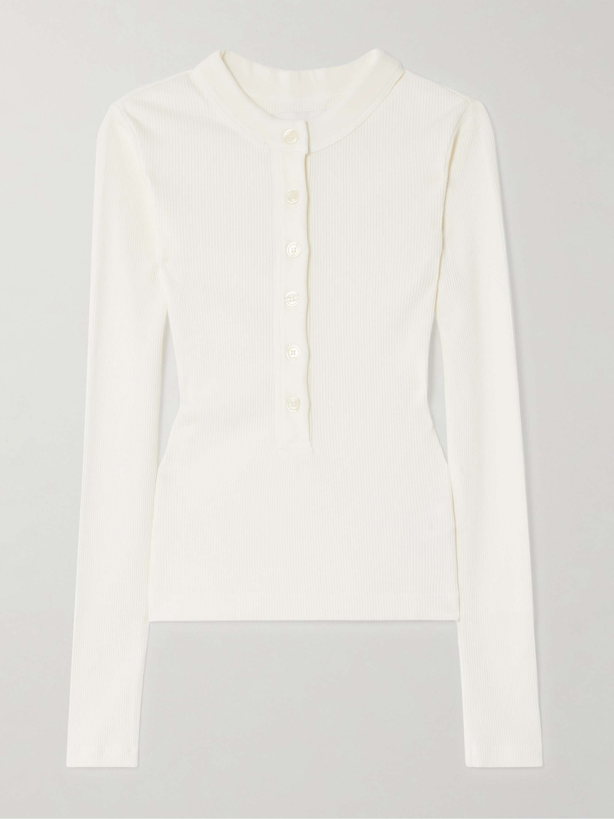Varra ribbed stretch organic cotton and Lyocell-blend Henley top view