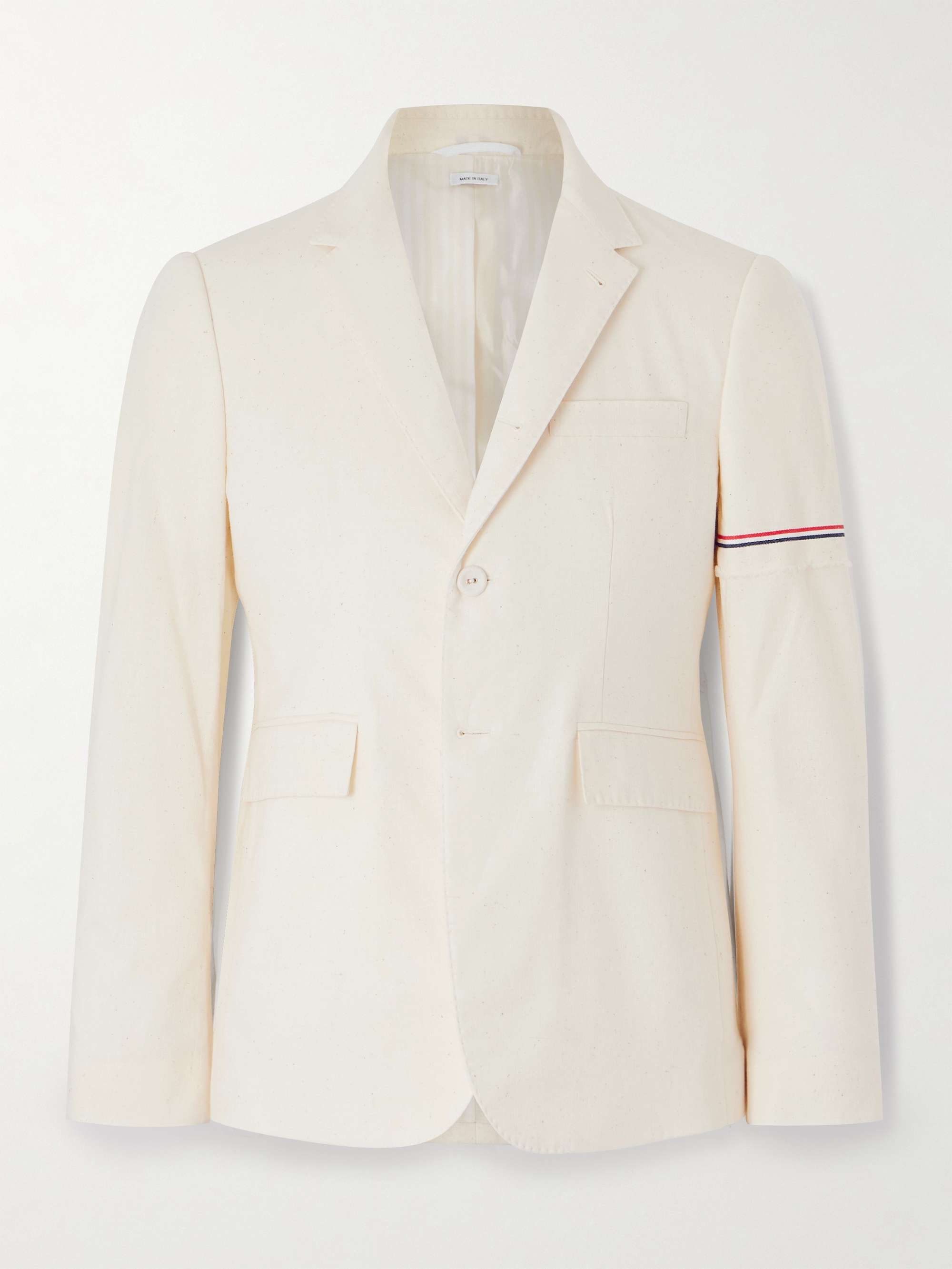 Striped Grosgrain-Trimmed Cotton Blazer view