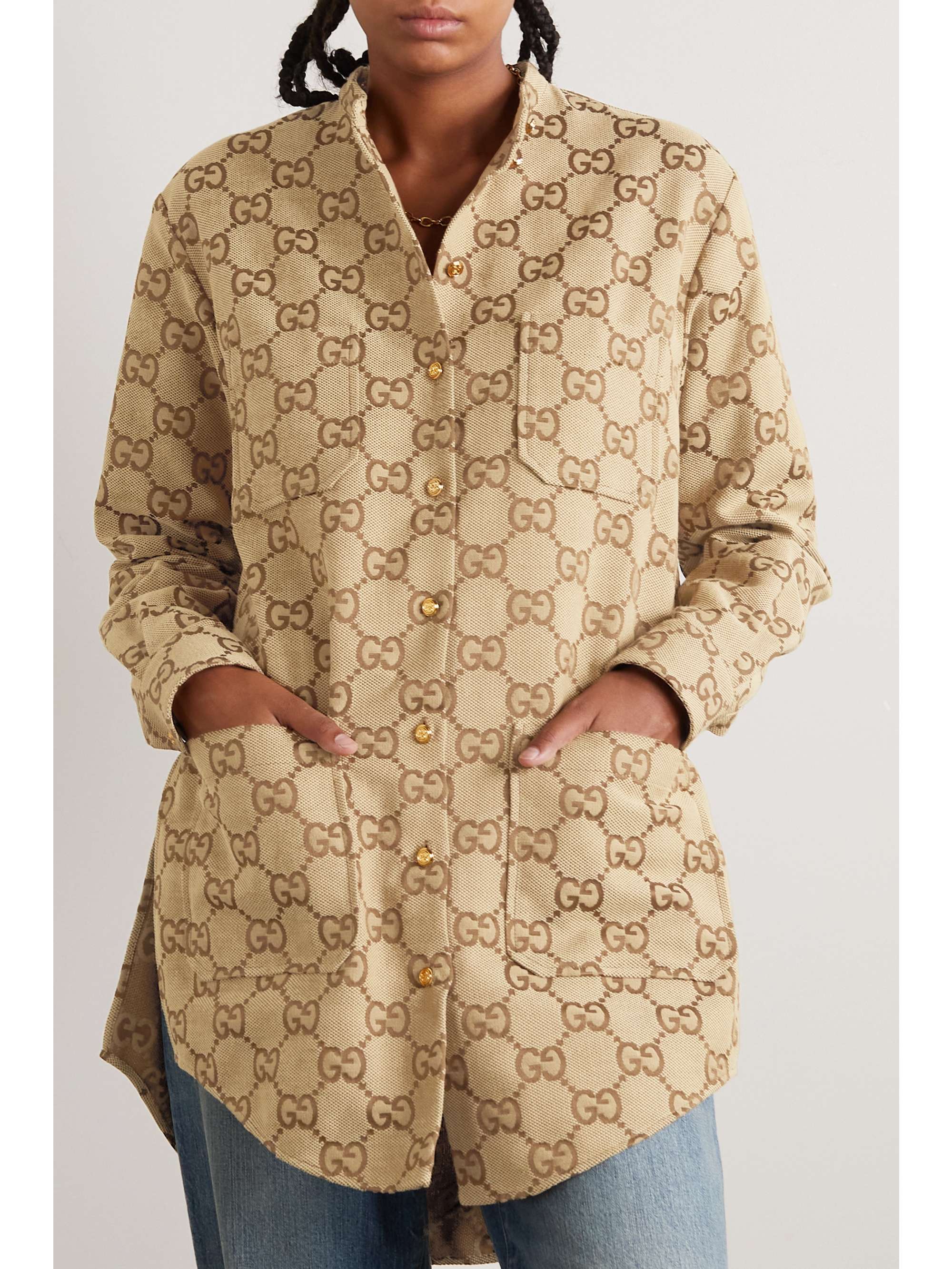 Cotton-blend canvas-jacquard shirt view
