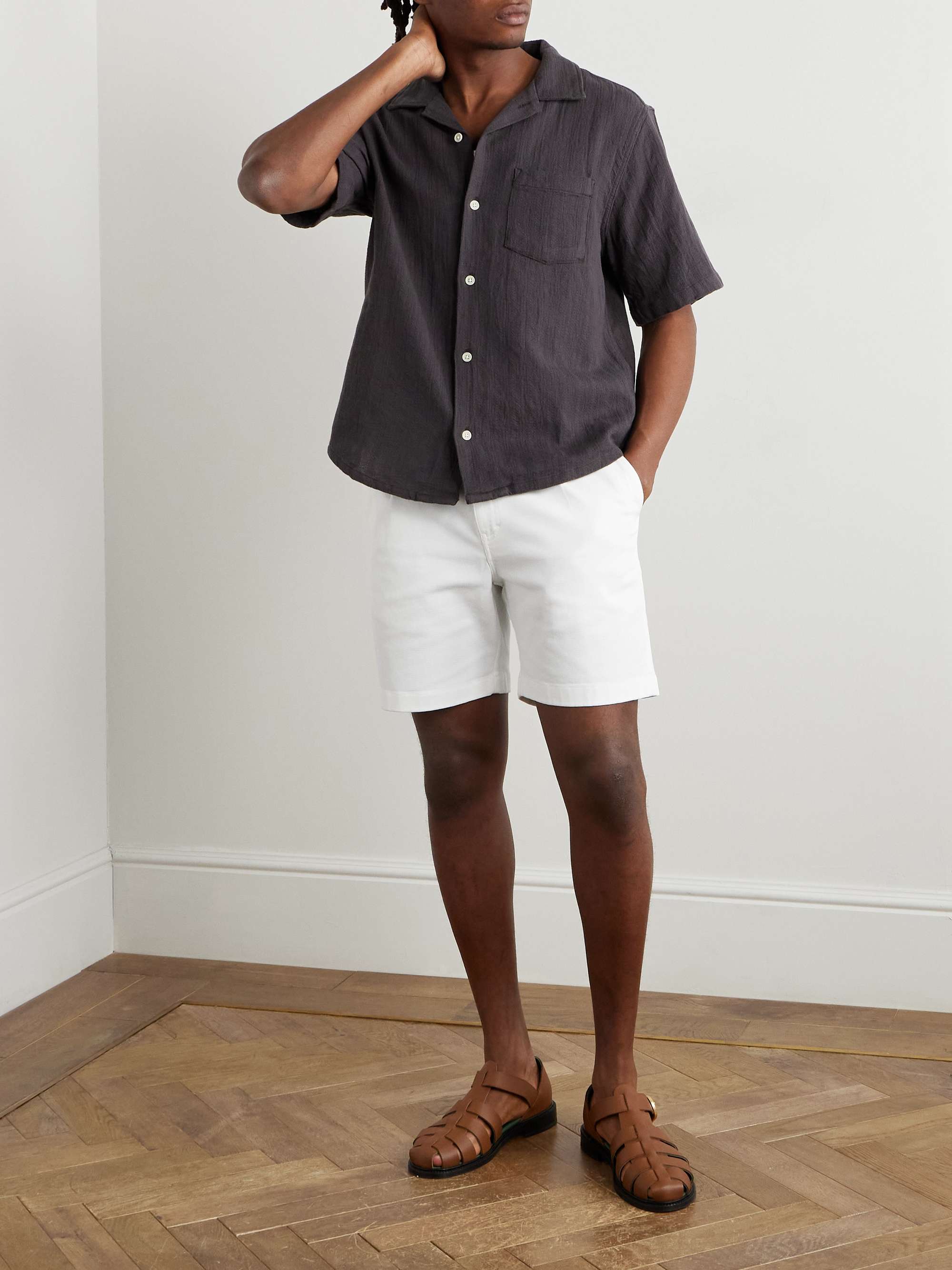 Straight-Leg Pleated Organic Cotton-Blend Twill Shorts view