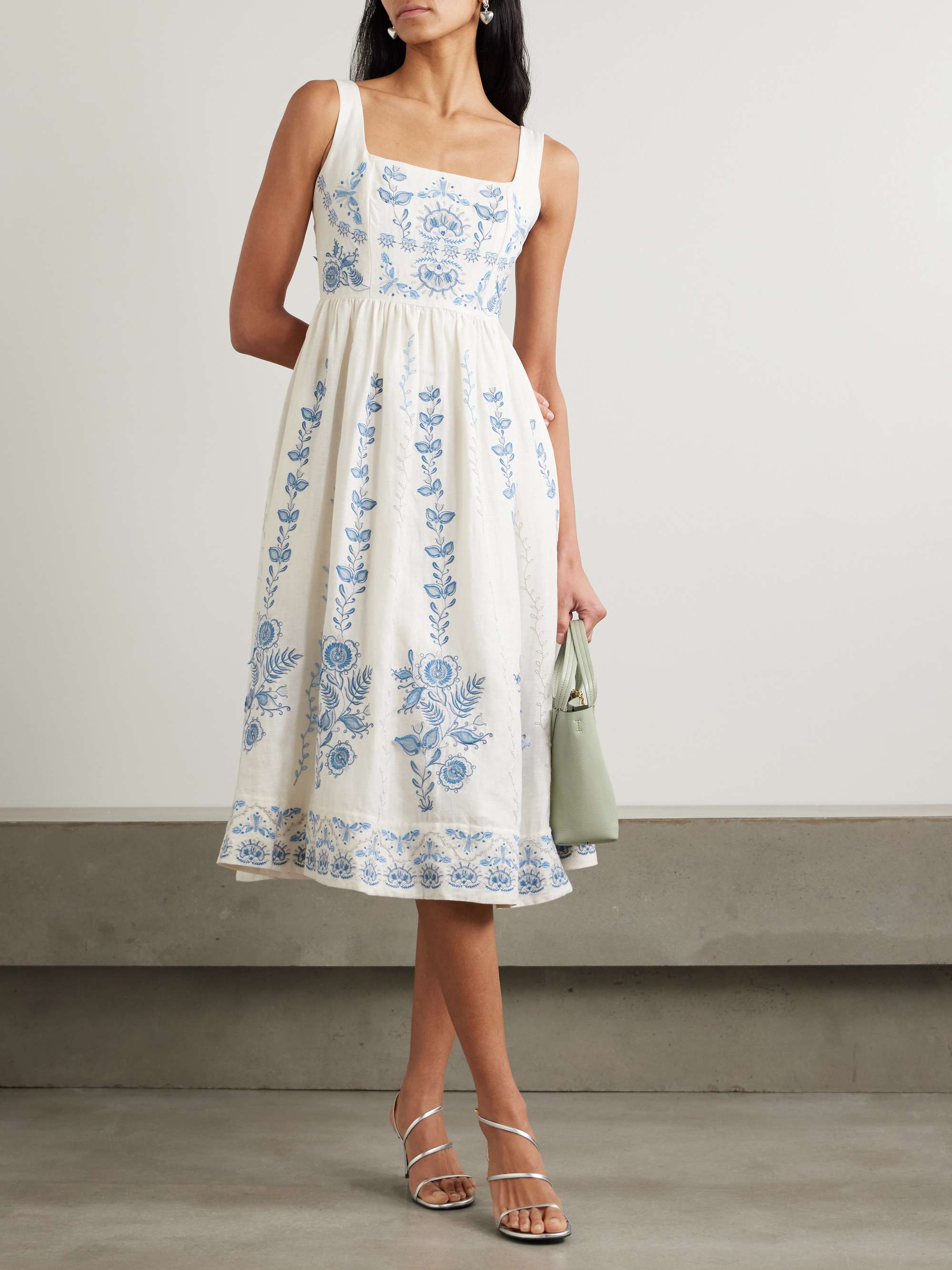 Miramar Floritura gathered embroidered linen midi dress view
