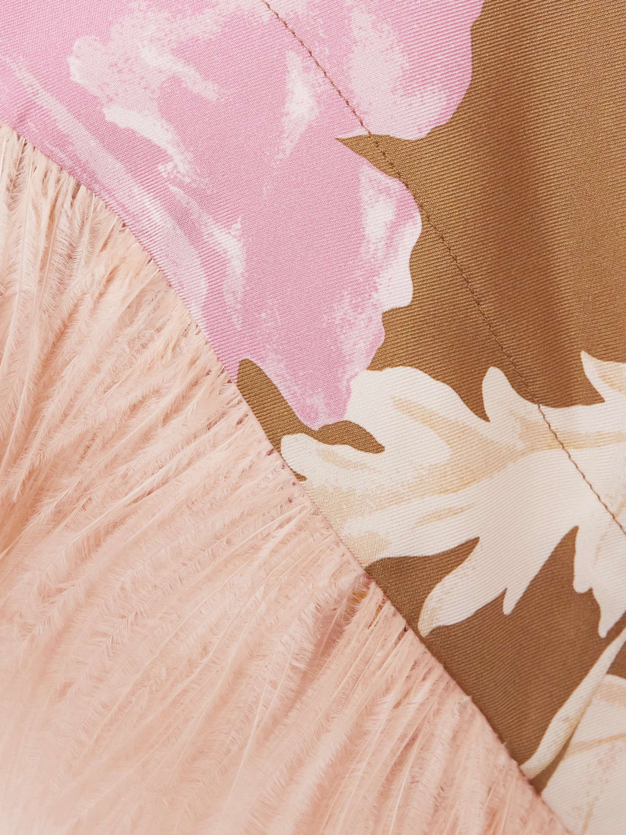 Make An Exit feather-trimmed floral-print silk-twill blouse view