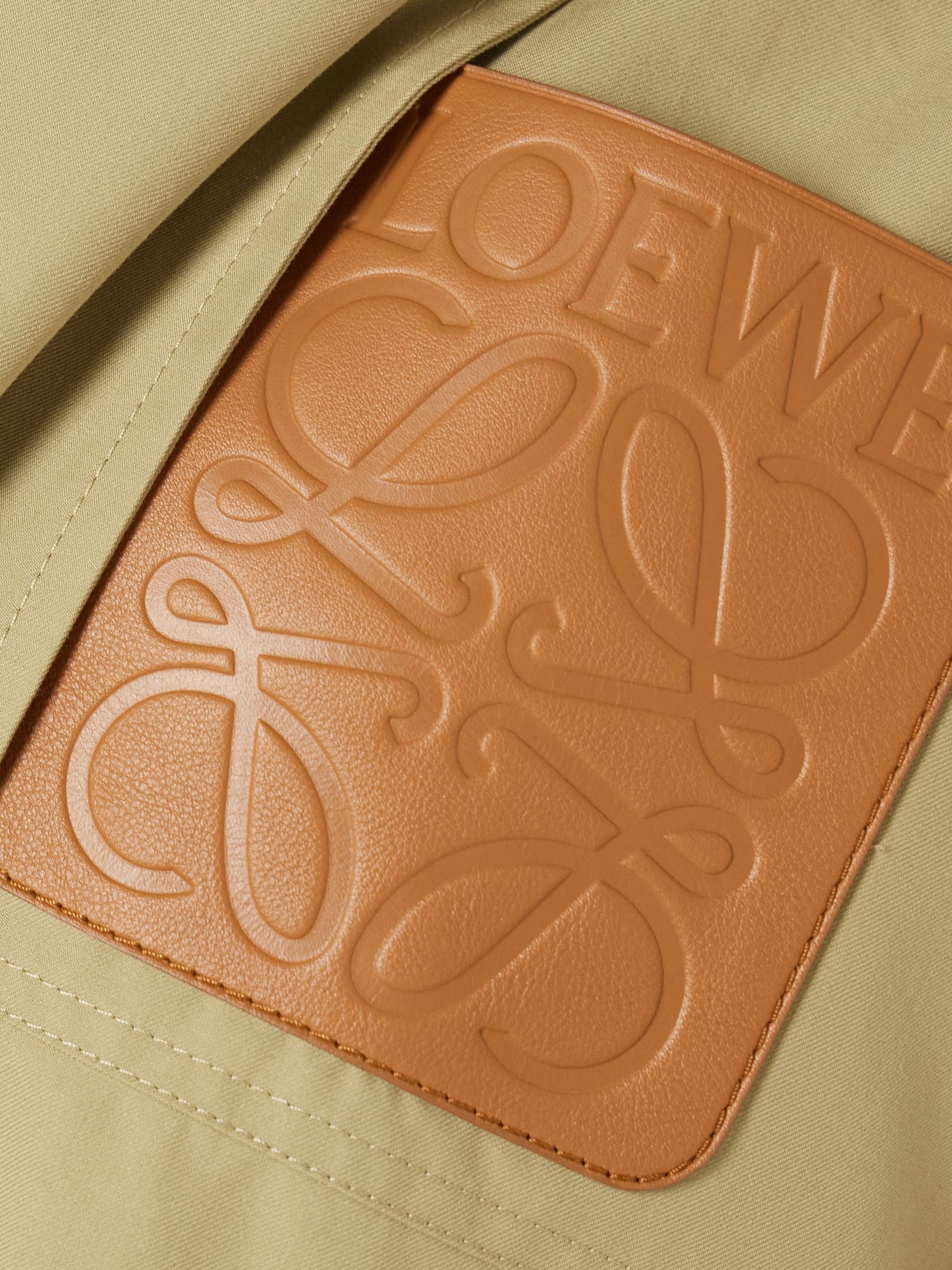 Anagram hooded cutout leather and poplin-trimmed cotton-gabardine jacket view
