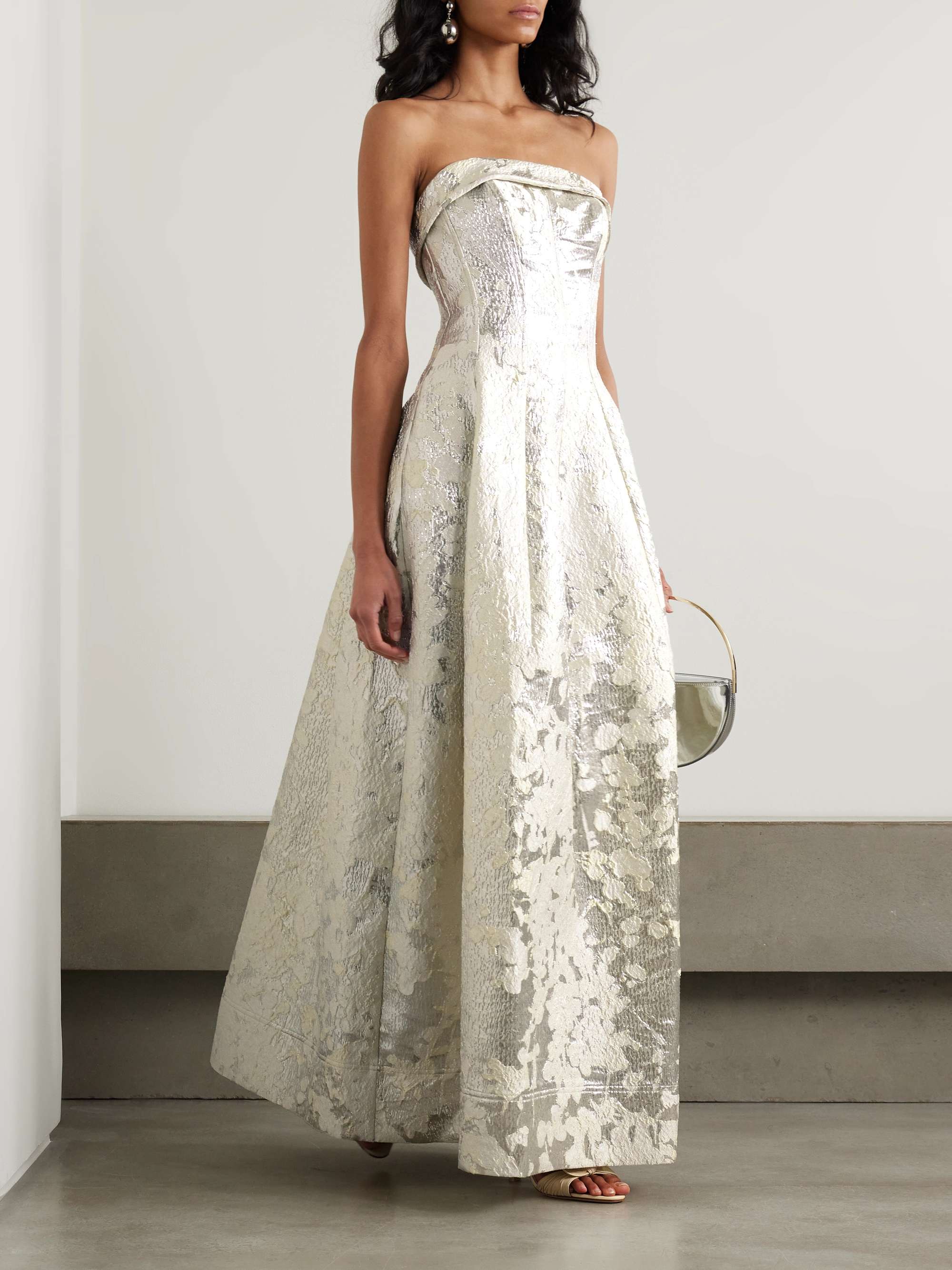 Octavia strapless metallic brocade gown view