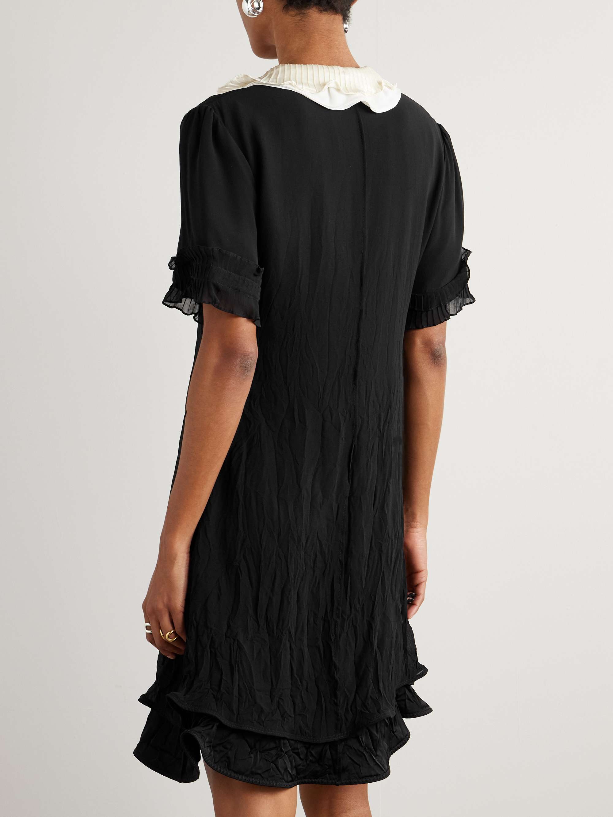 Ruffled satin-trimmed crinkled silk-chiffon dress view