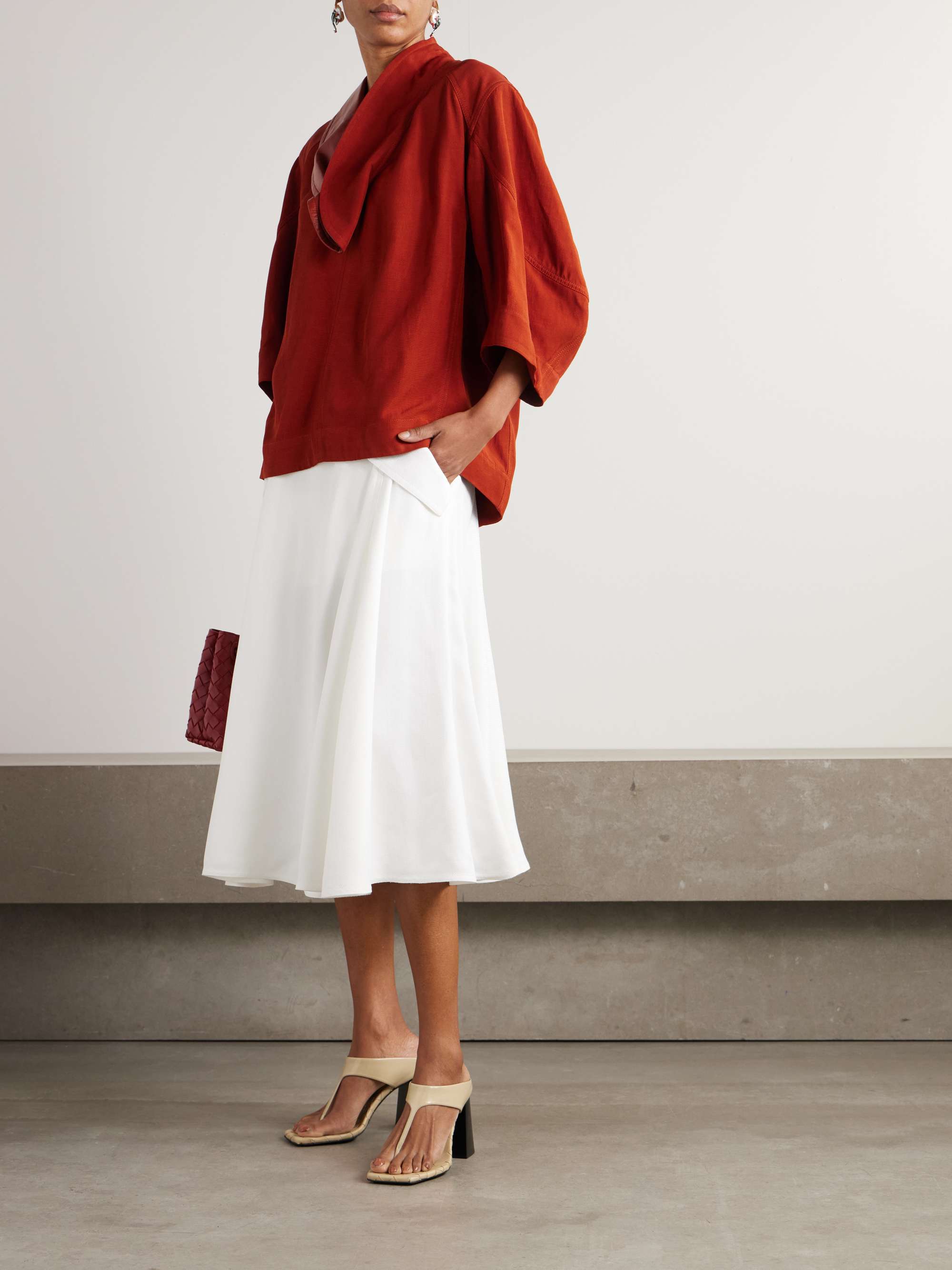 Pleated twill midi skirt view