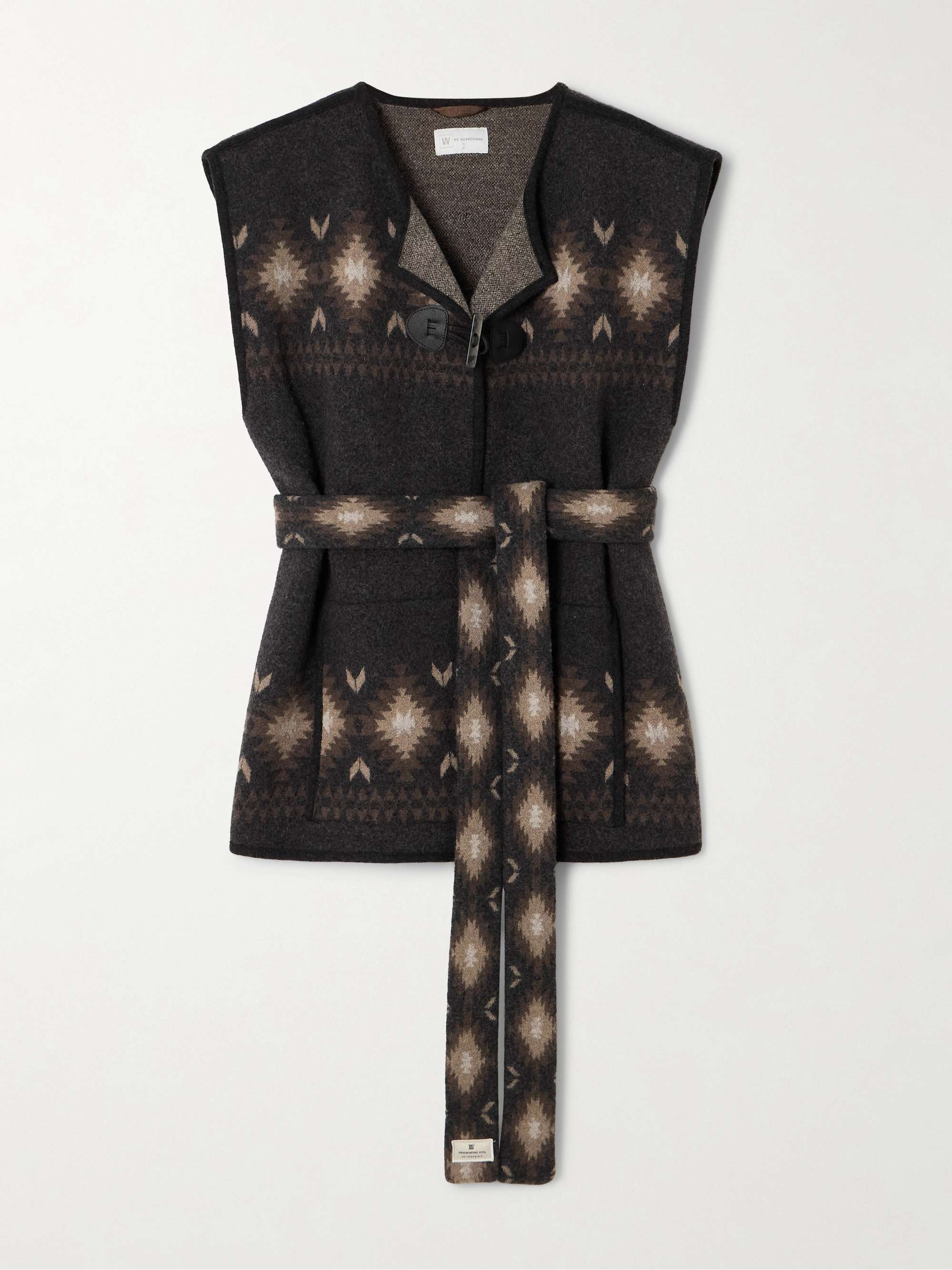 Hovden belted leather-trimmed wool vest view