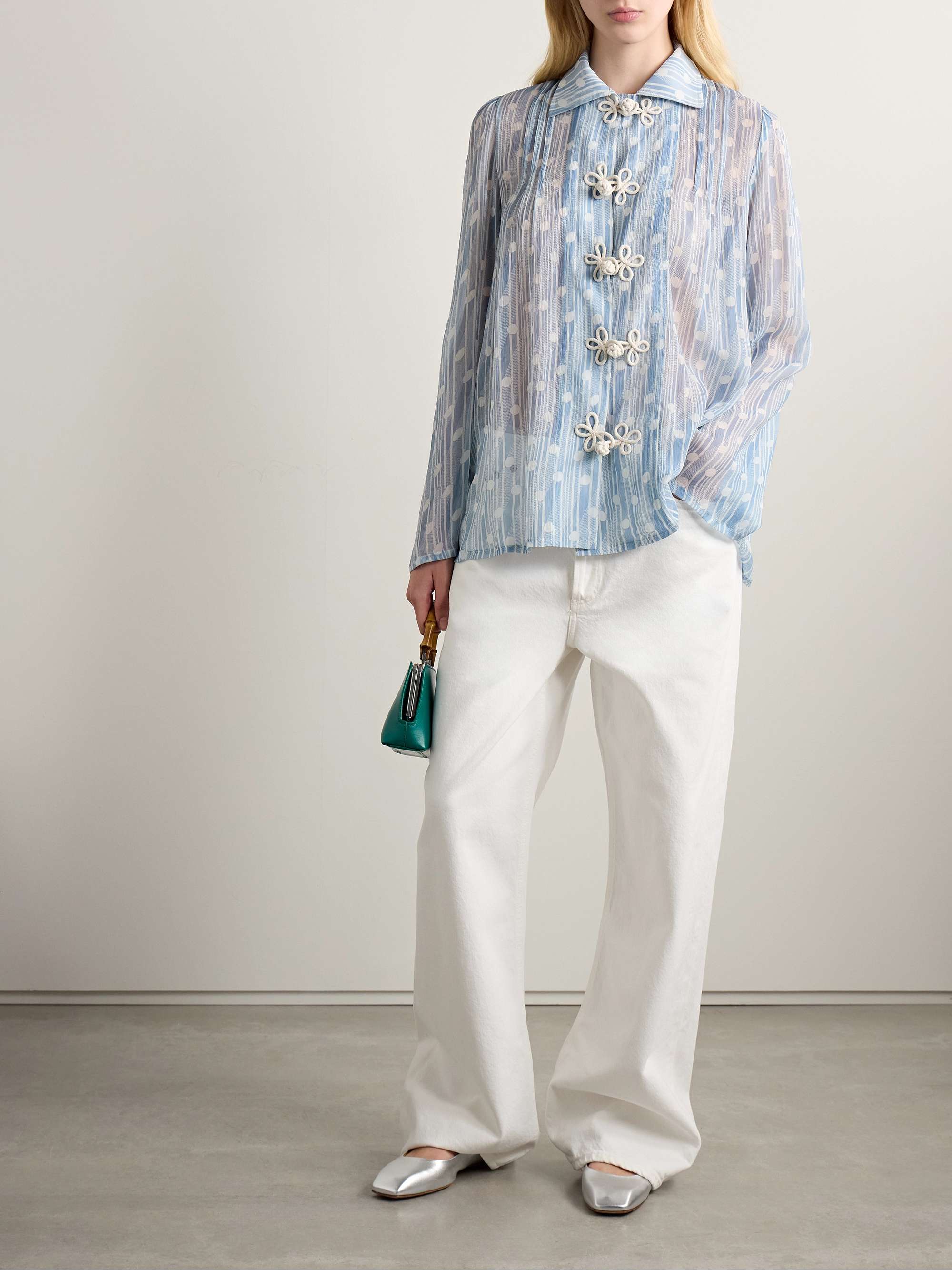 Meridian printed silk-georgette blouse view
