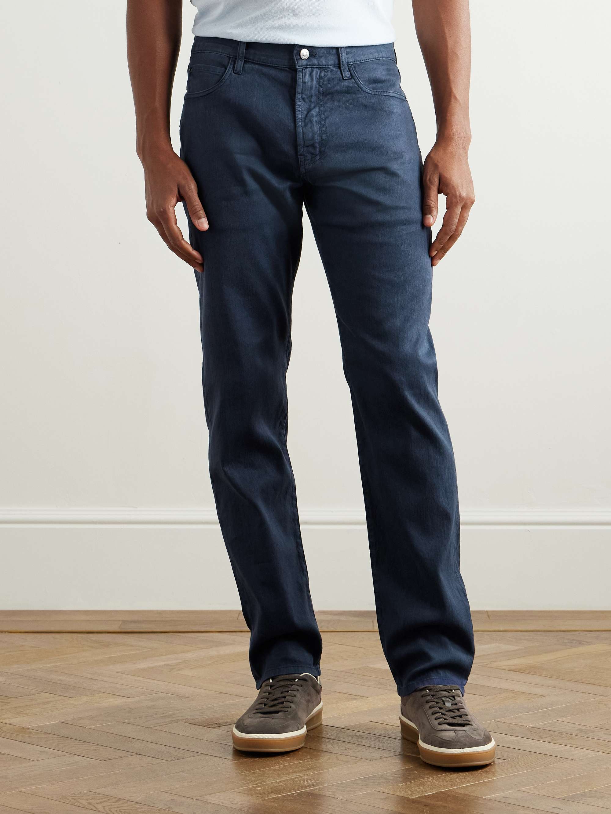Straight-Leg Stretch-Linen and Cotton-Blend Trousers view