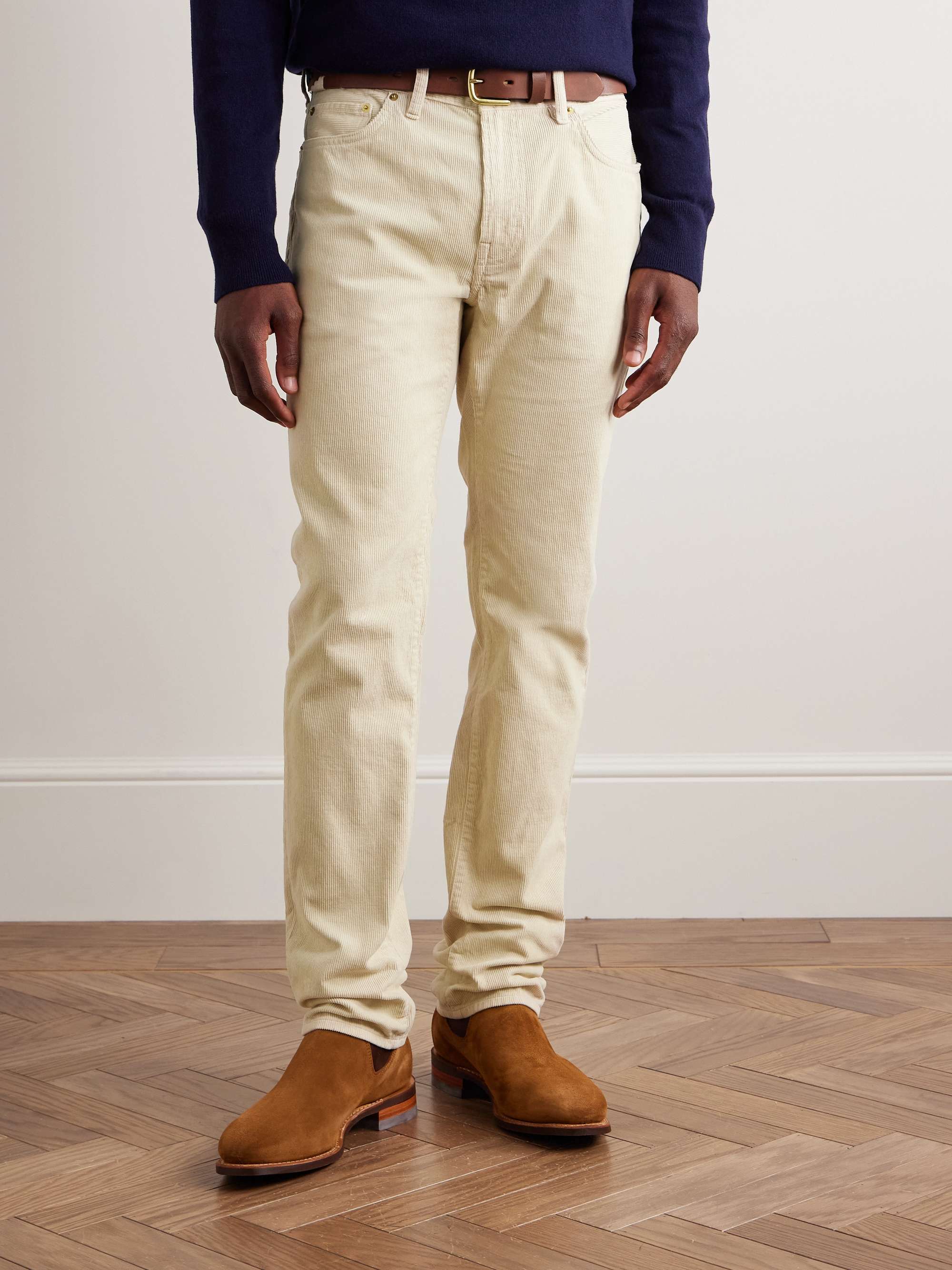 Slim-Fit Straight-Leg Garment-Dyed Cotton-Corduroy Trousers view