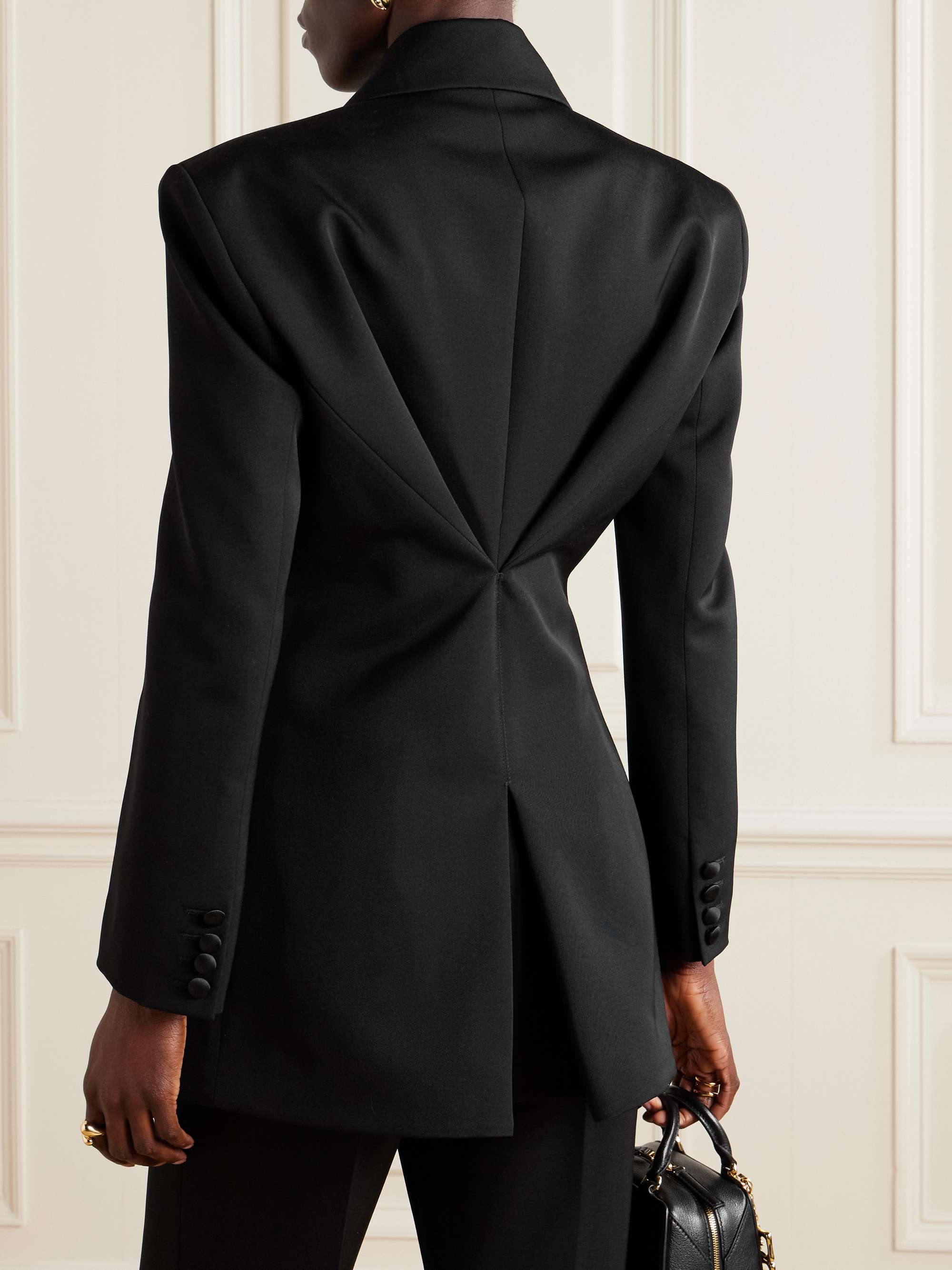 Double-breasted silk-blend satin-trimmed wool-twill blazer view