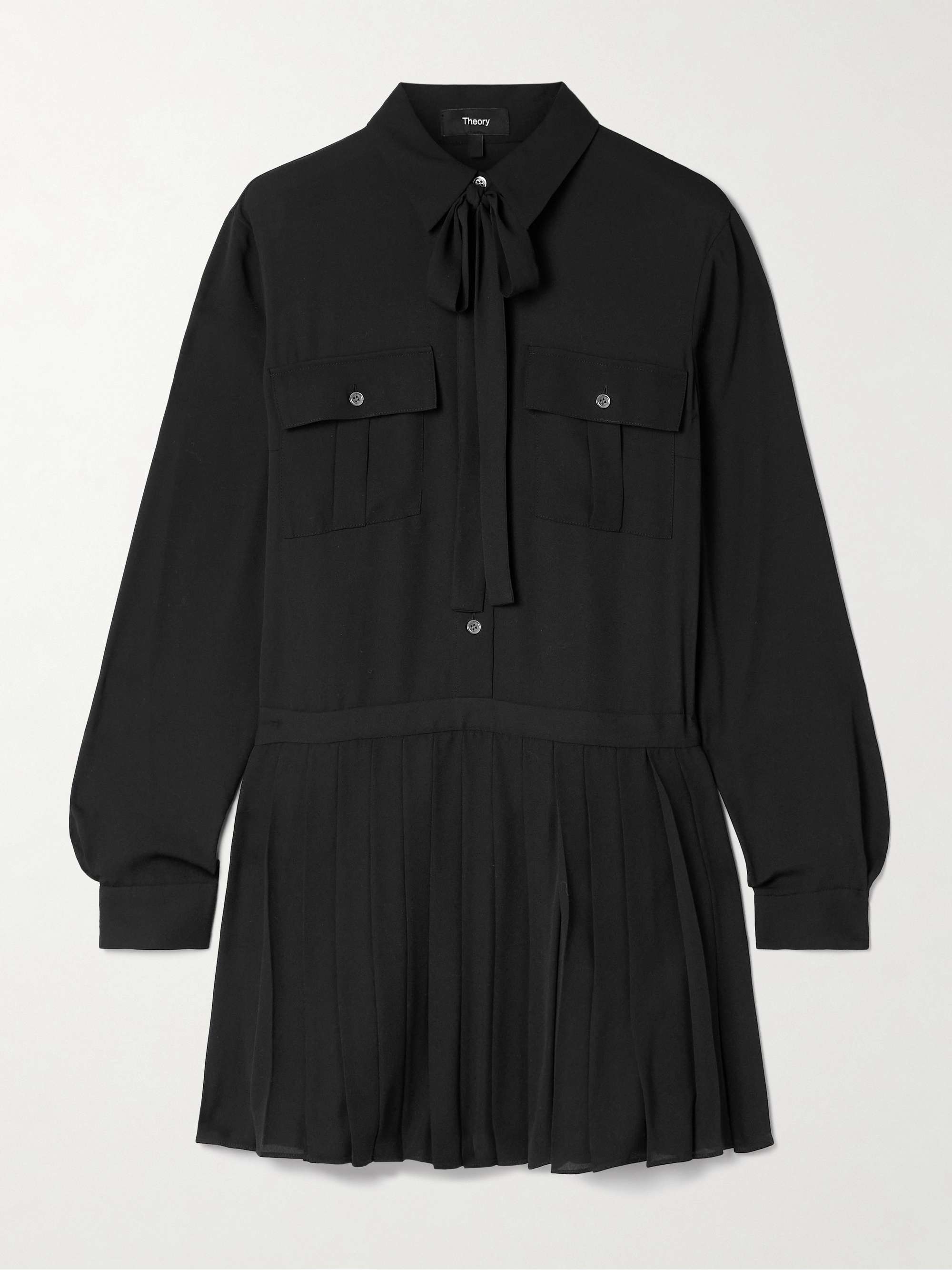 Tie-neck pleated crepe de chine mini dress view