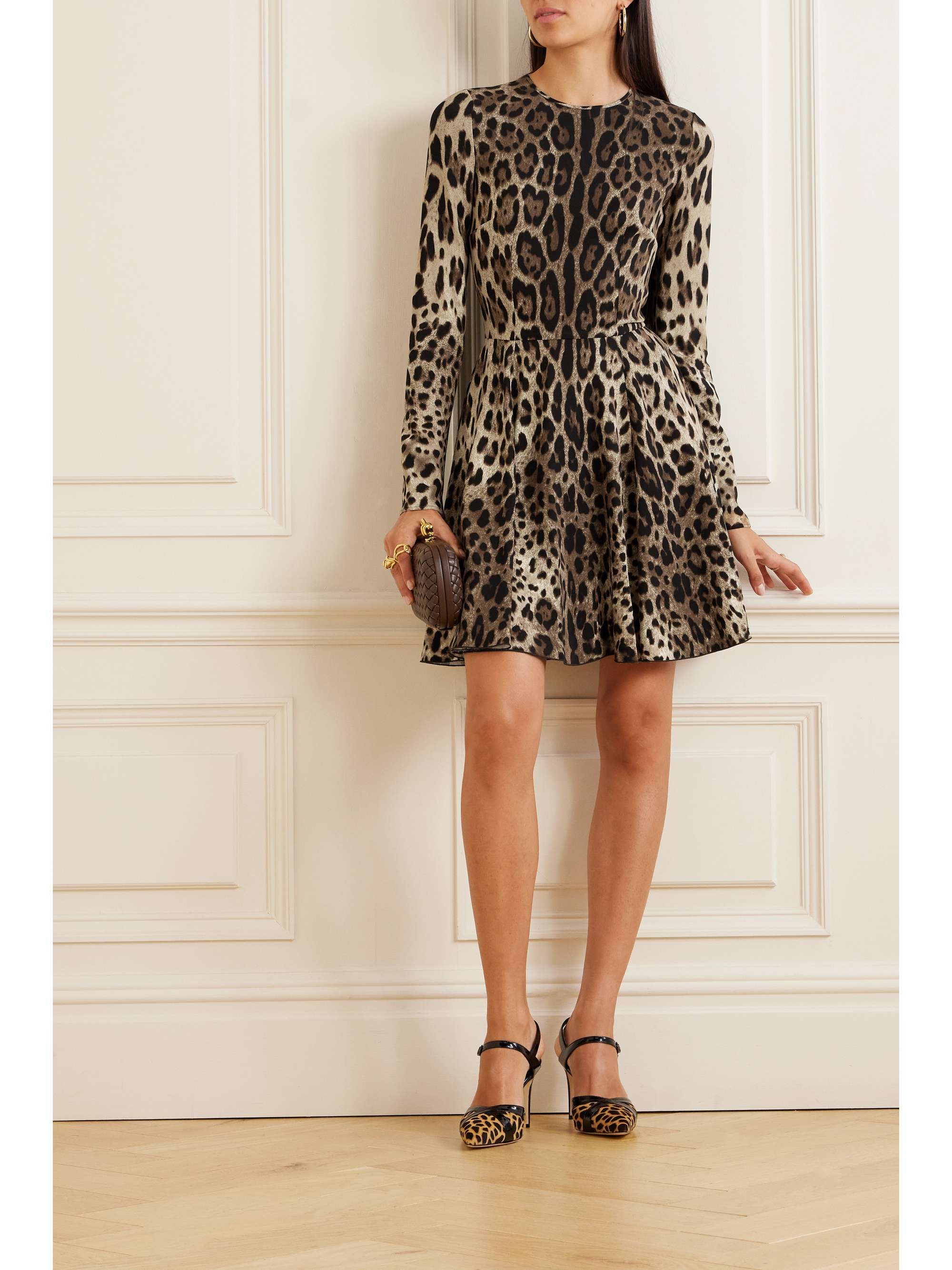 Leopard-print stretch-satin mini dress view