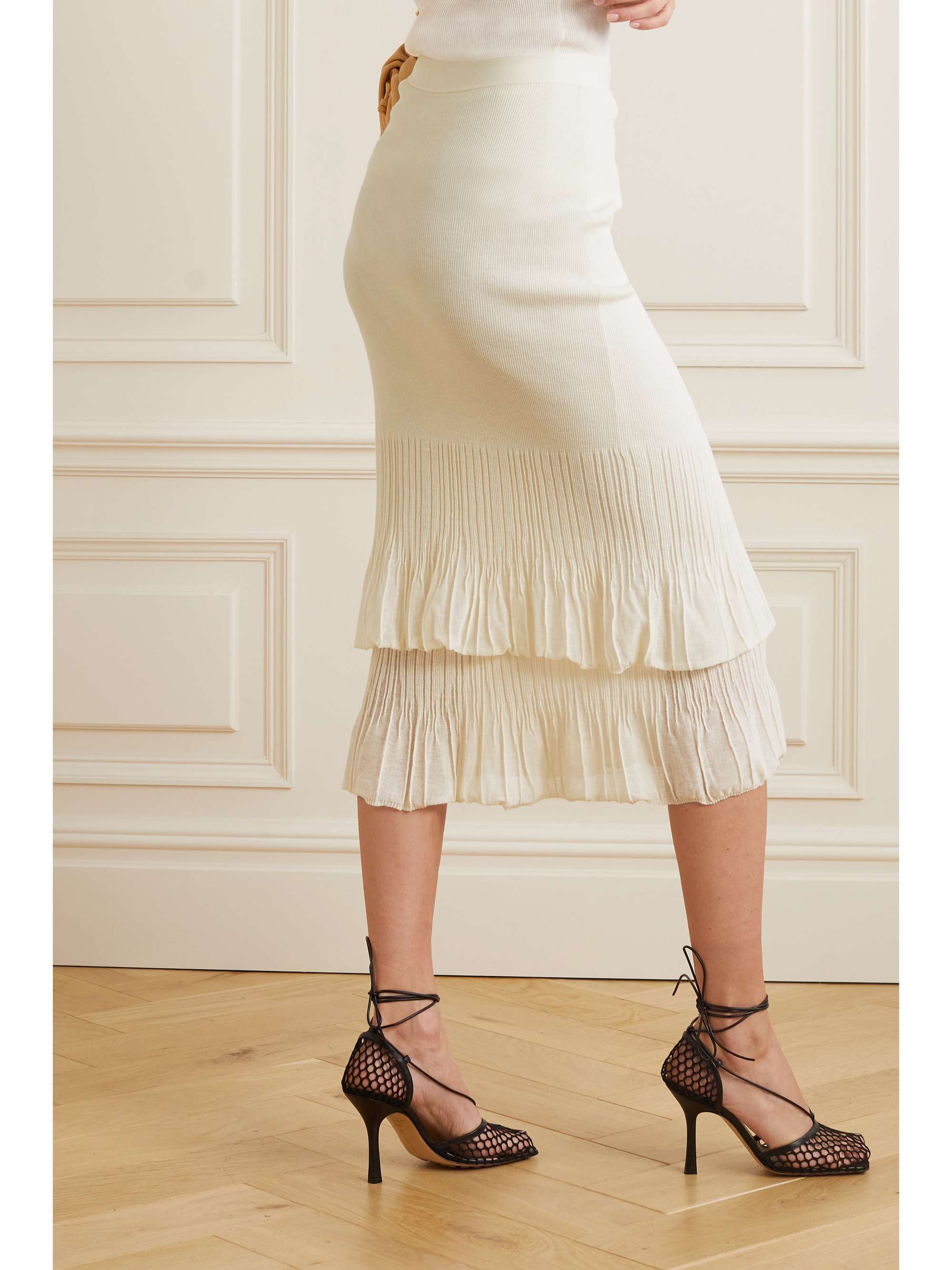 Ribbed pleated cotton-blend midi skirt view