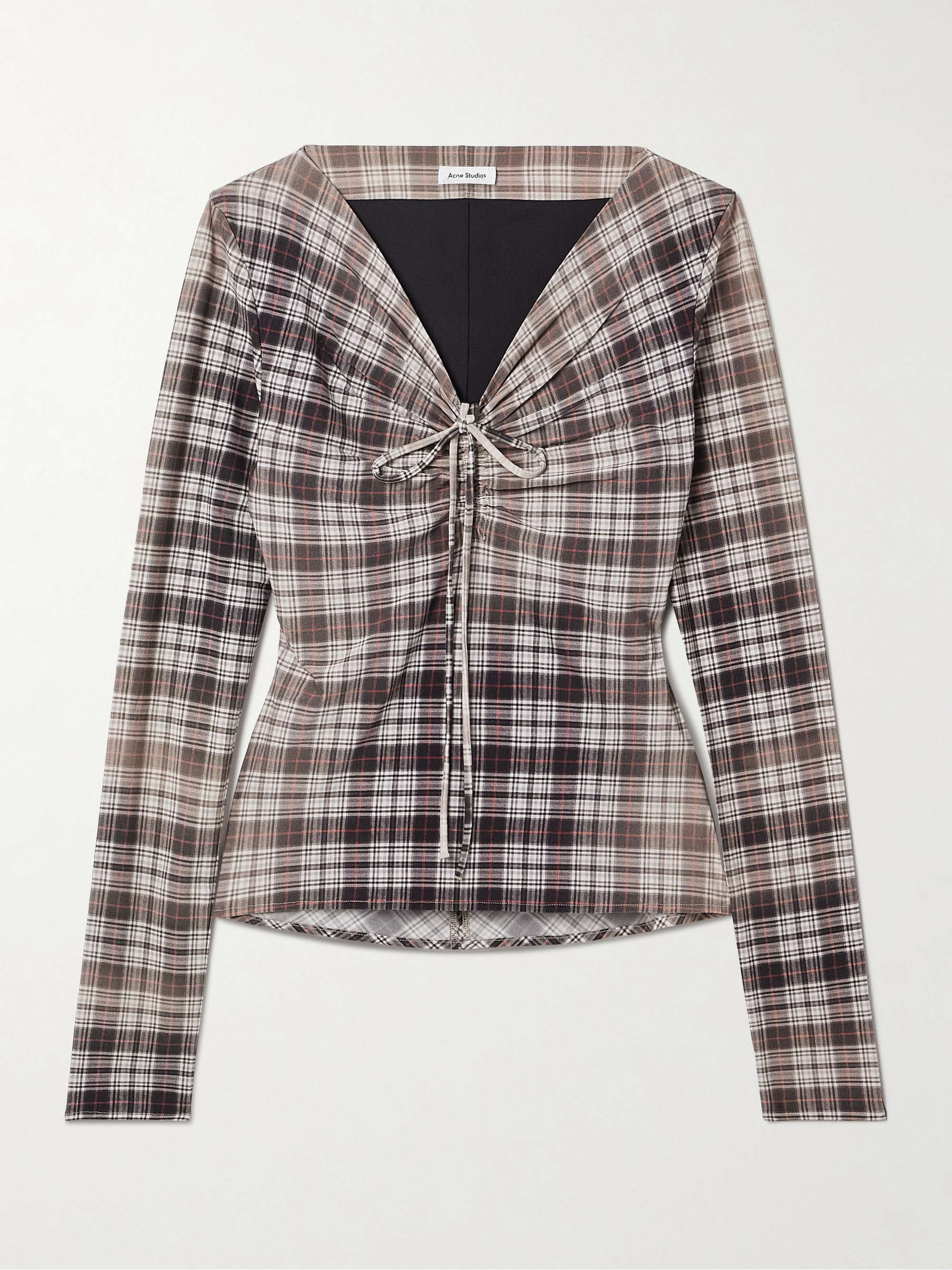 Ruched checked stretch-jersey top view