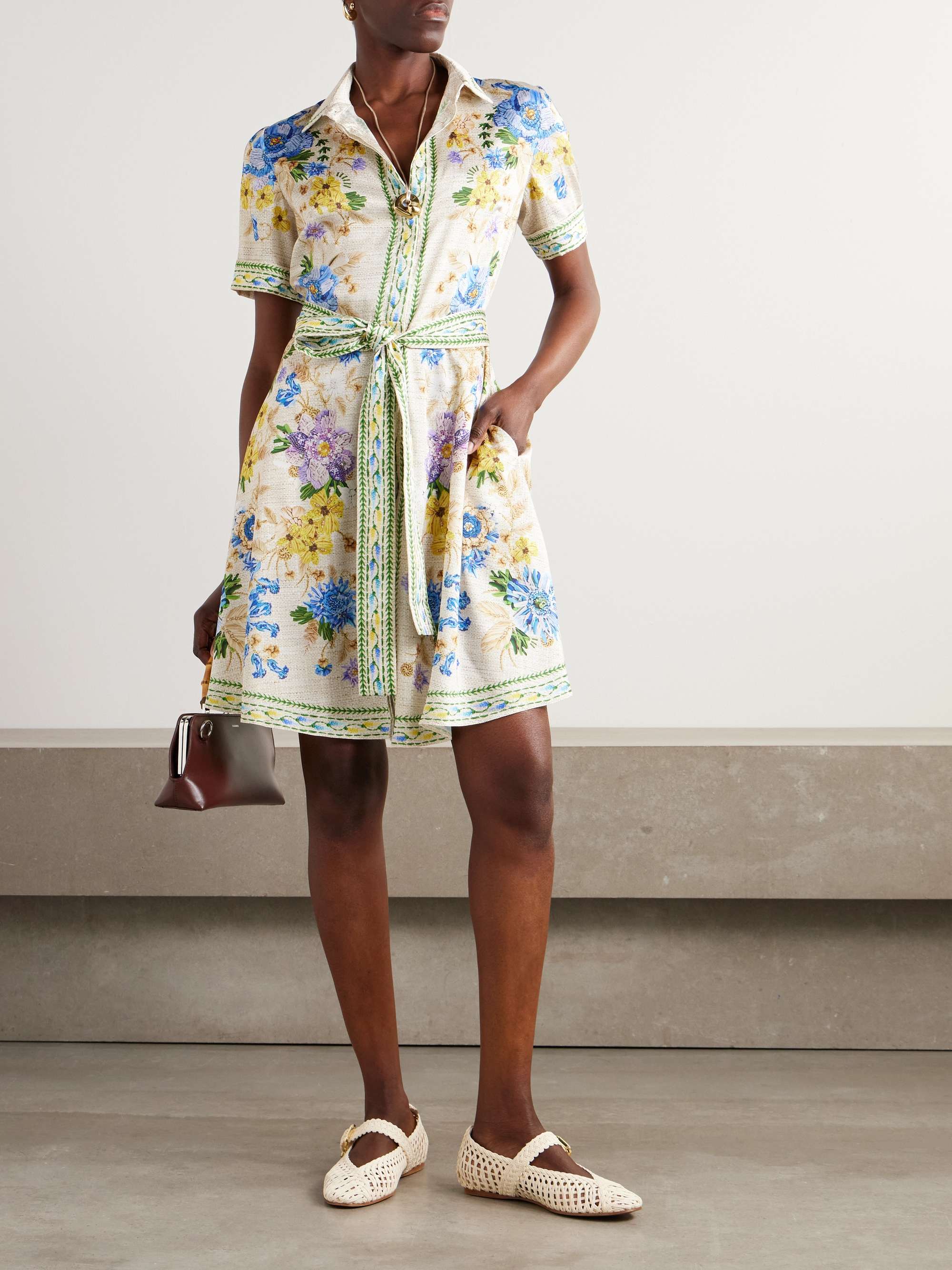 Chima belted floral-print twill mini shirt dress view