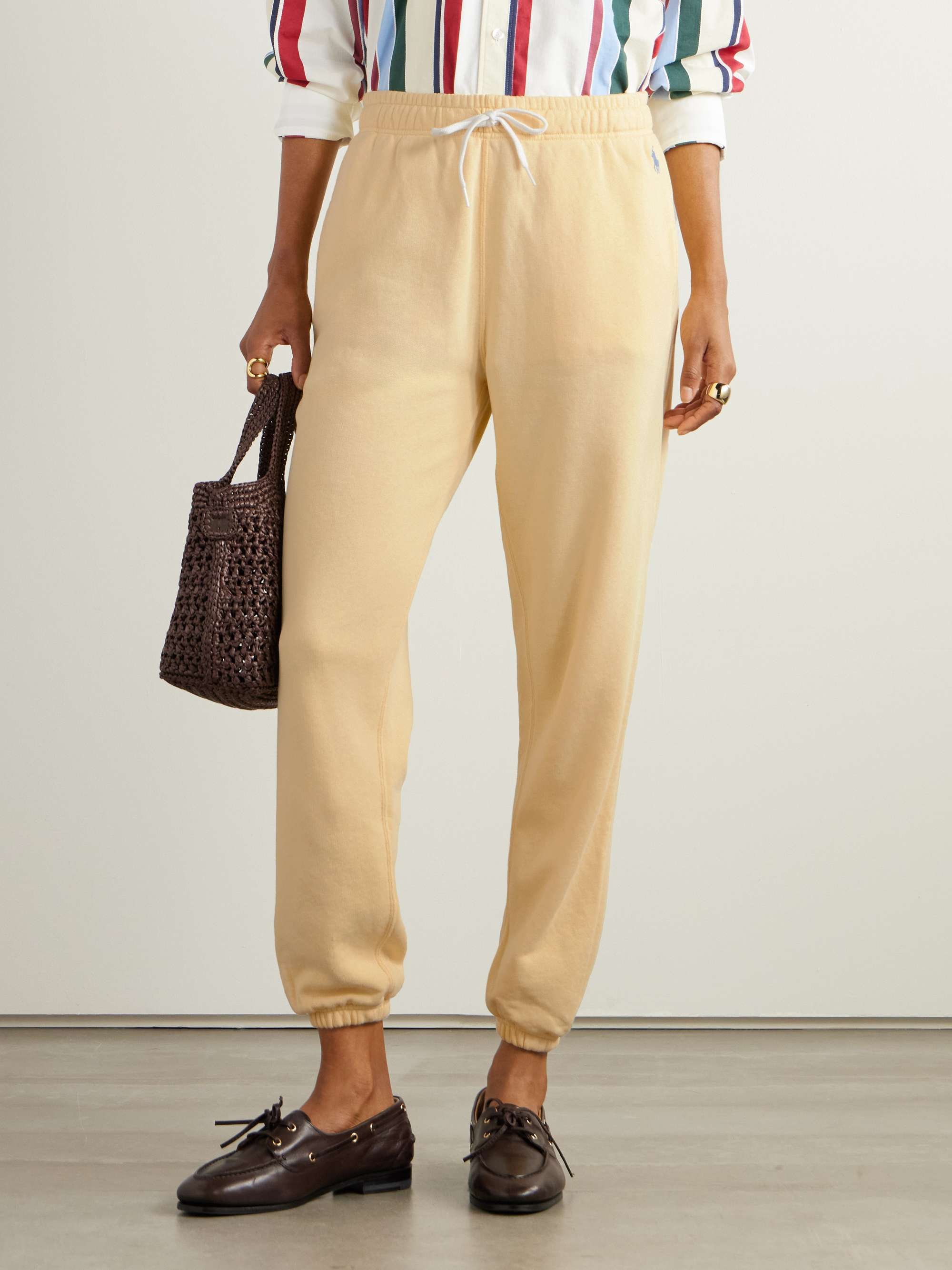 Embroidered cotton-blend jersey track pants view