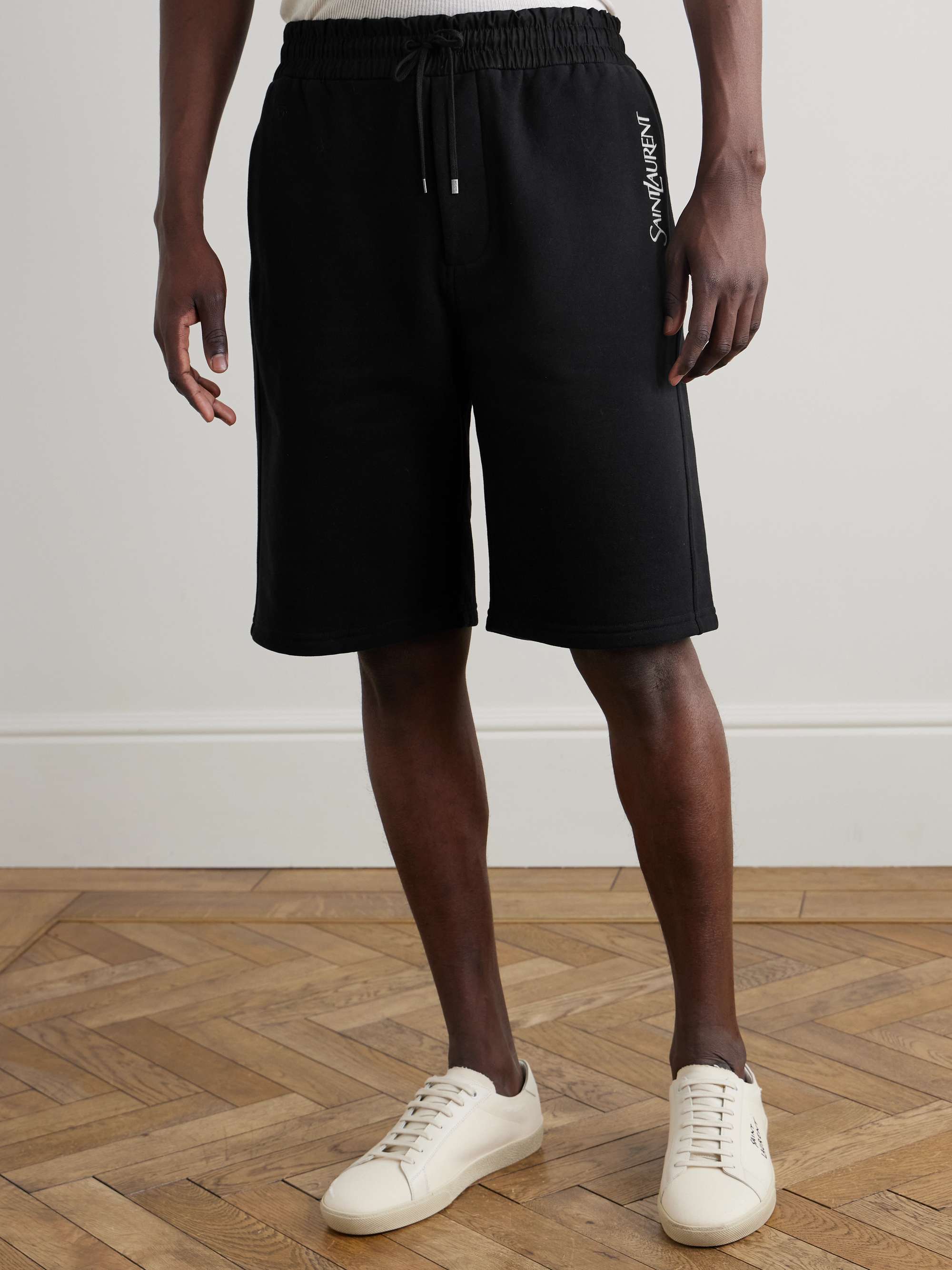 Straight-Leg Logo-Embroidered Cotton-Jersey Drawstring Shorts view