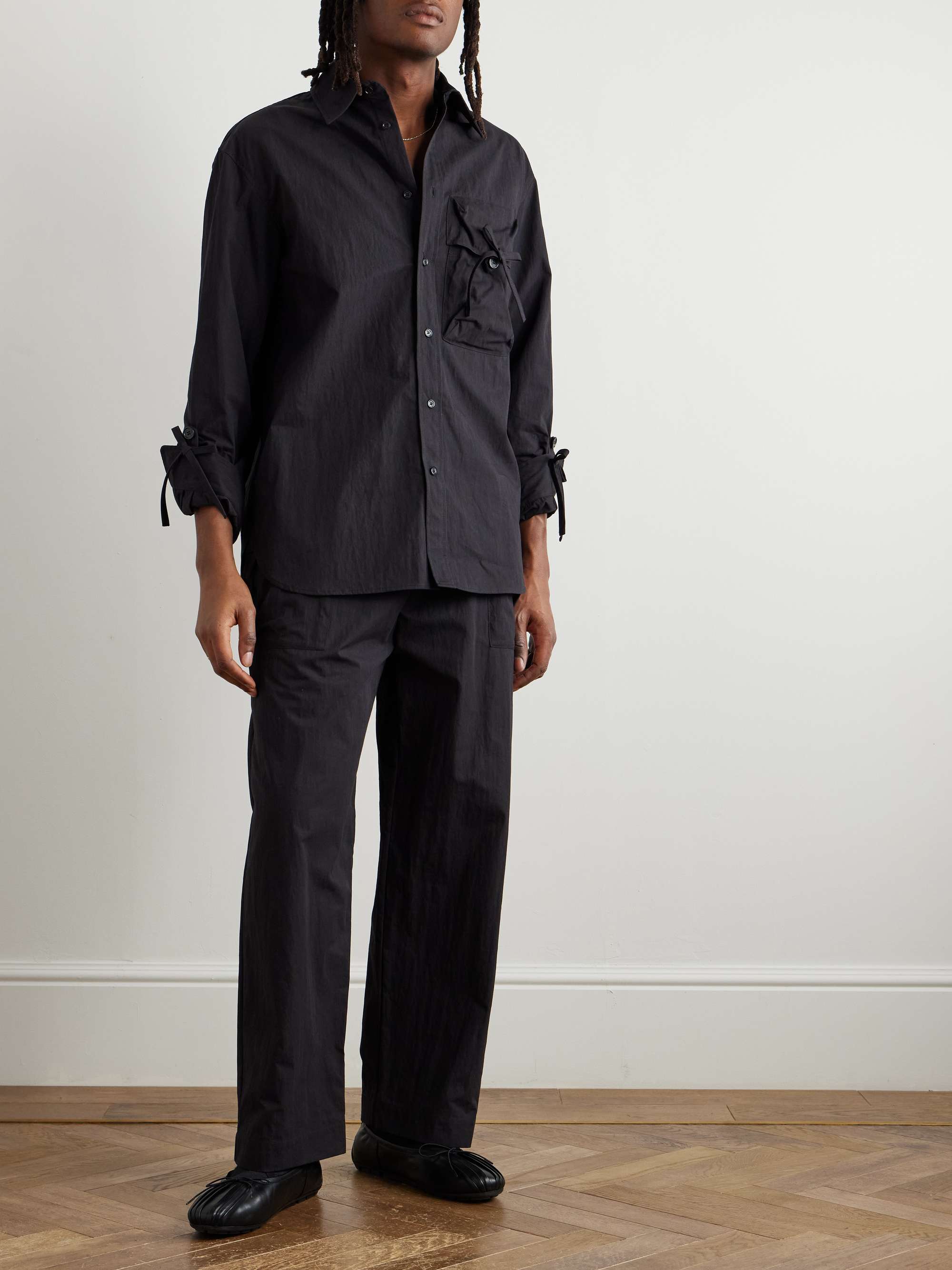 Straight-Leg Bow-Detailed Cotton-Blend Cargo Trousers view
